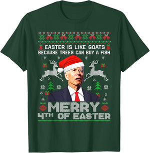 Merry 4th of Easter Funny Biden Ugly Christmas Sweater Men T-Shirt - T-Shirt | Forest