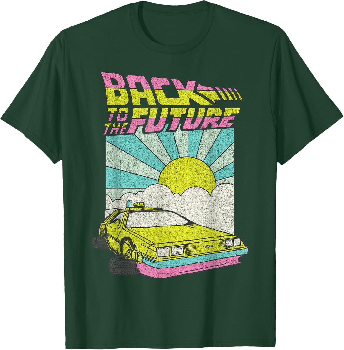 Back to The Future Delorean Sunrise Cartoon Small T-Shirt - T-Shirt | Forest