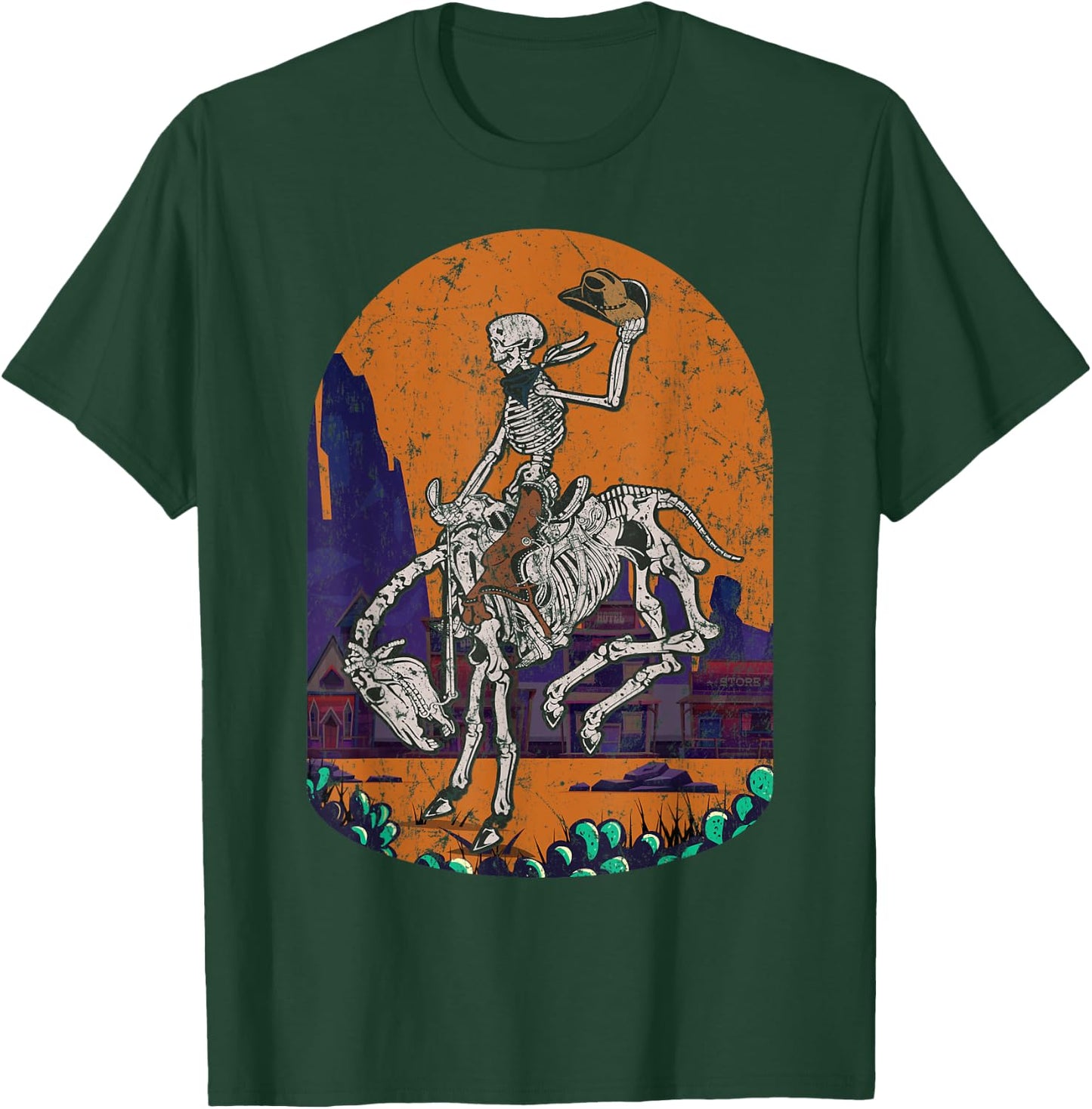 Western Country Cowgirl Cowboy Skeleton Halloween Spooky T-Shirt - T-Shirt | Forest
