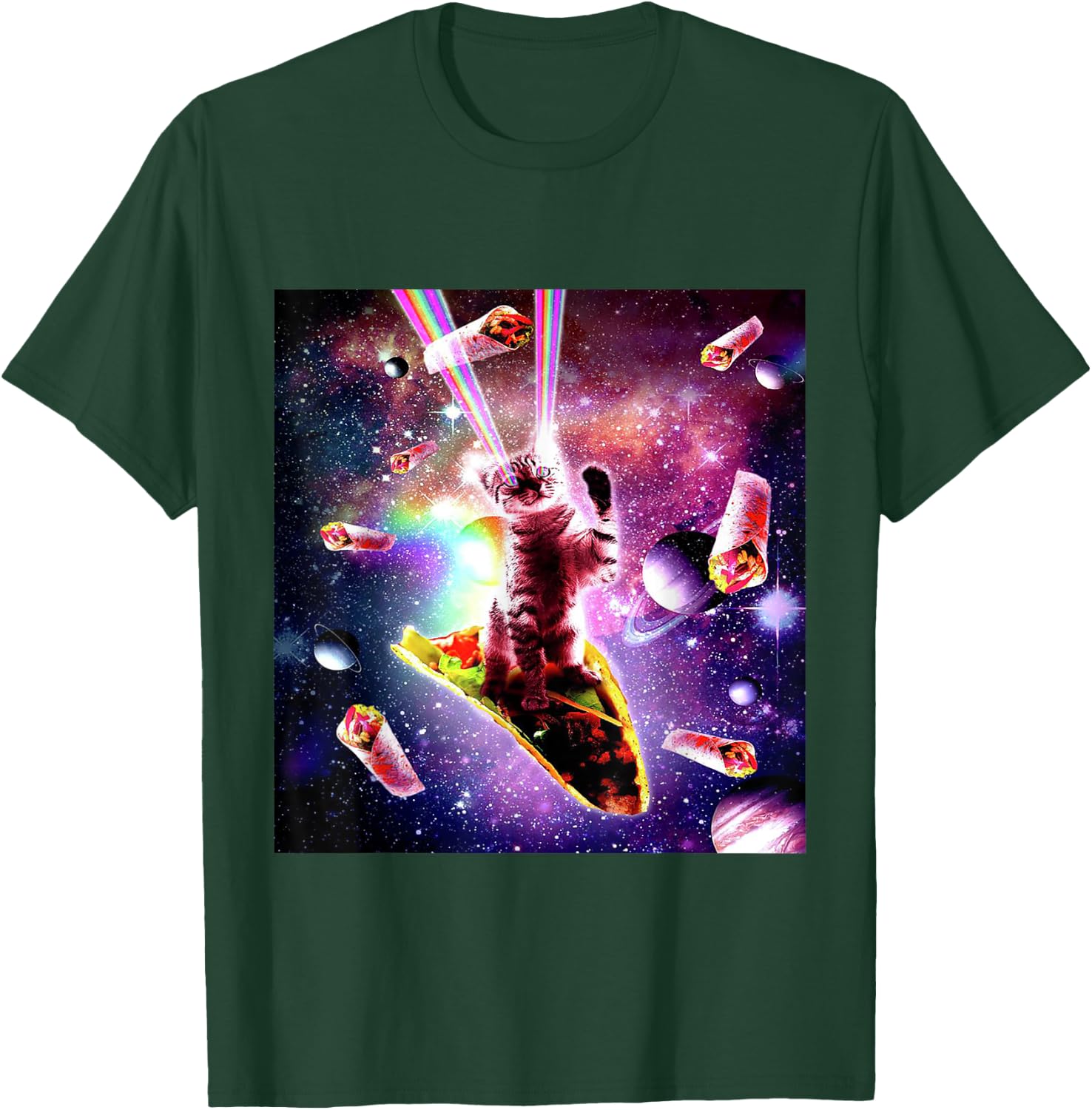 Space Cat Laser Eyes Burrito Taco Rainbow Galaxy Meme Gift Women Kids T-Shirt - T-Shirt | Forest