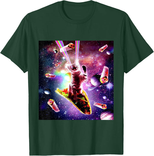 Space Cat Laser Eyes Burrito Taco Rainbow Galaxy Meme Gift Women Kids T-Shirt - T-Shirt | Forest