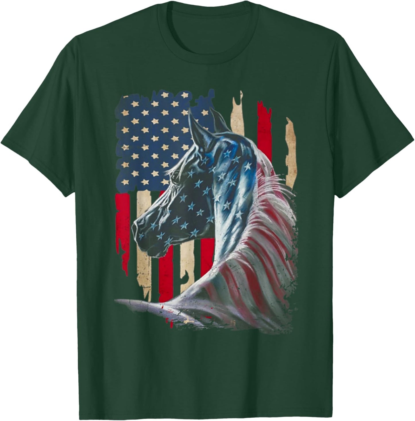 Horses America Flag 4th of July Independence day Women Men T-Shirt - T-Shirt | Forest