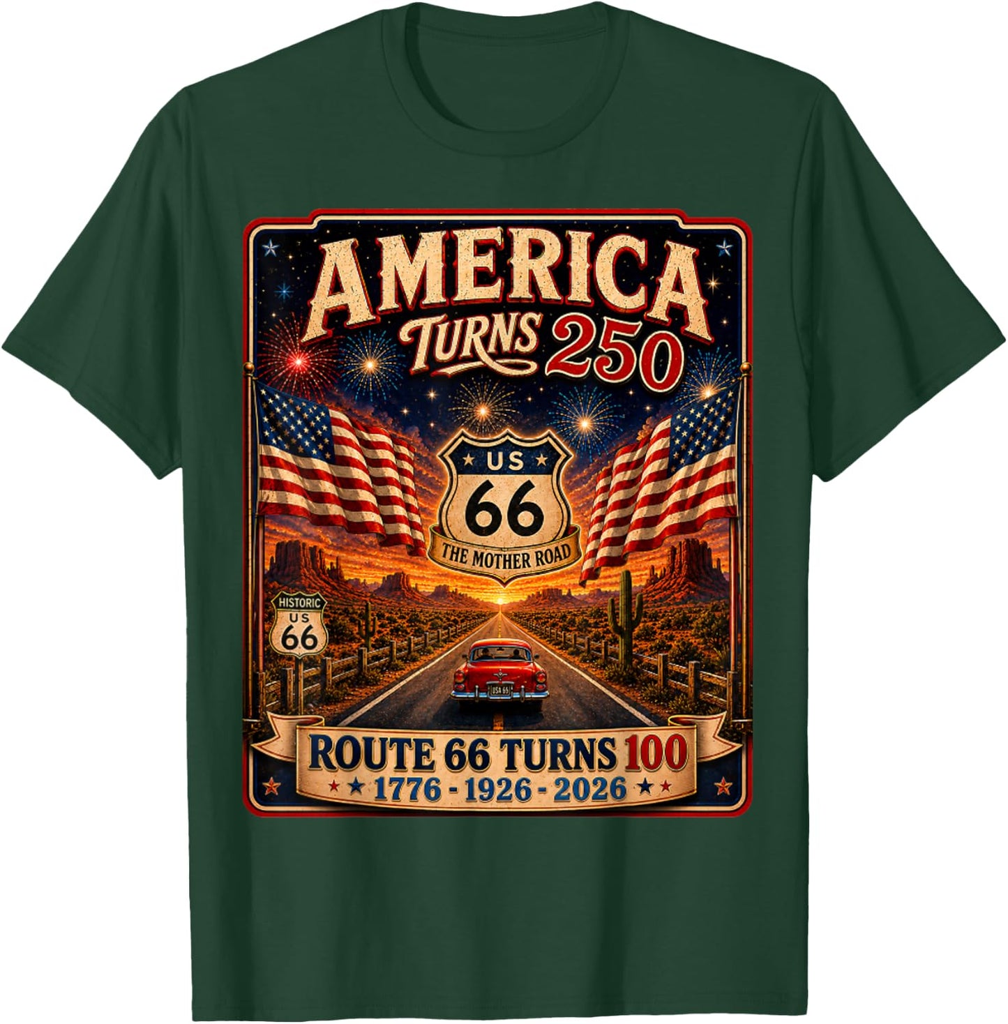 Vintage USA 250 US Highway 66 Road Anniversary T-Shirt - T-Shirt | Forest
