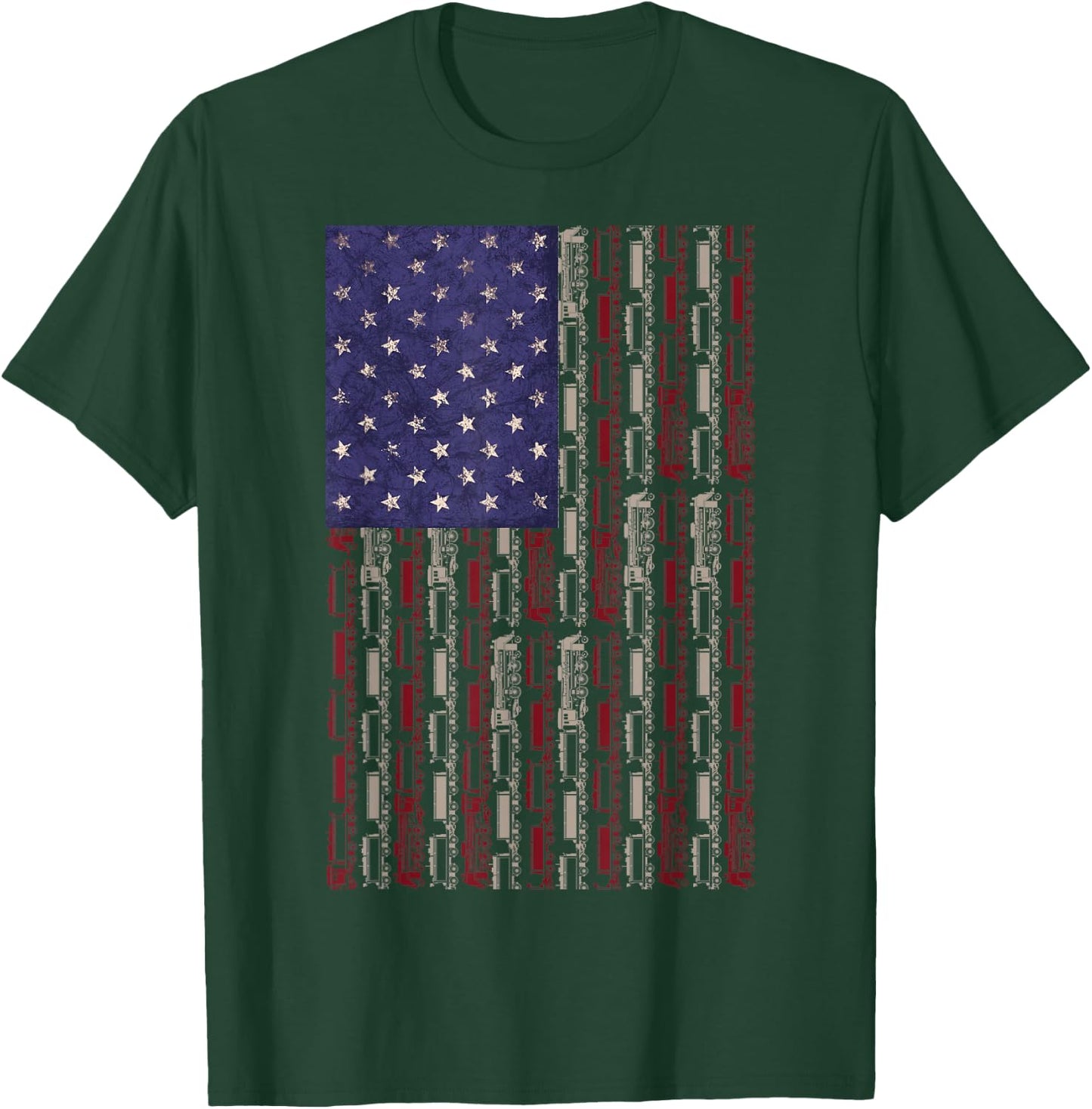 American Flag Railroad Train 4th of July Engine Driver T-Shirt - T-Shirt | Forest