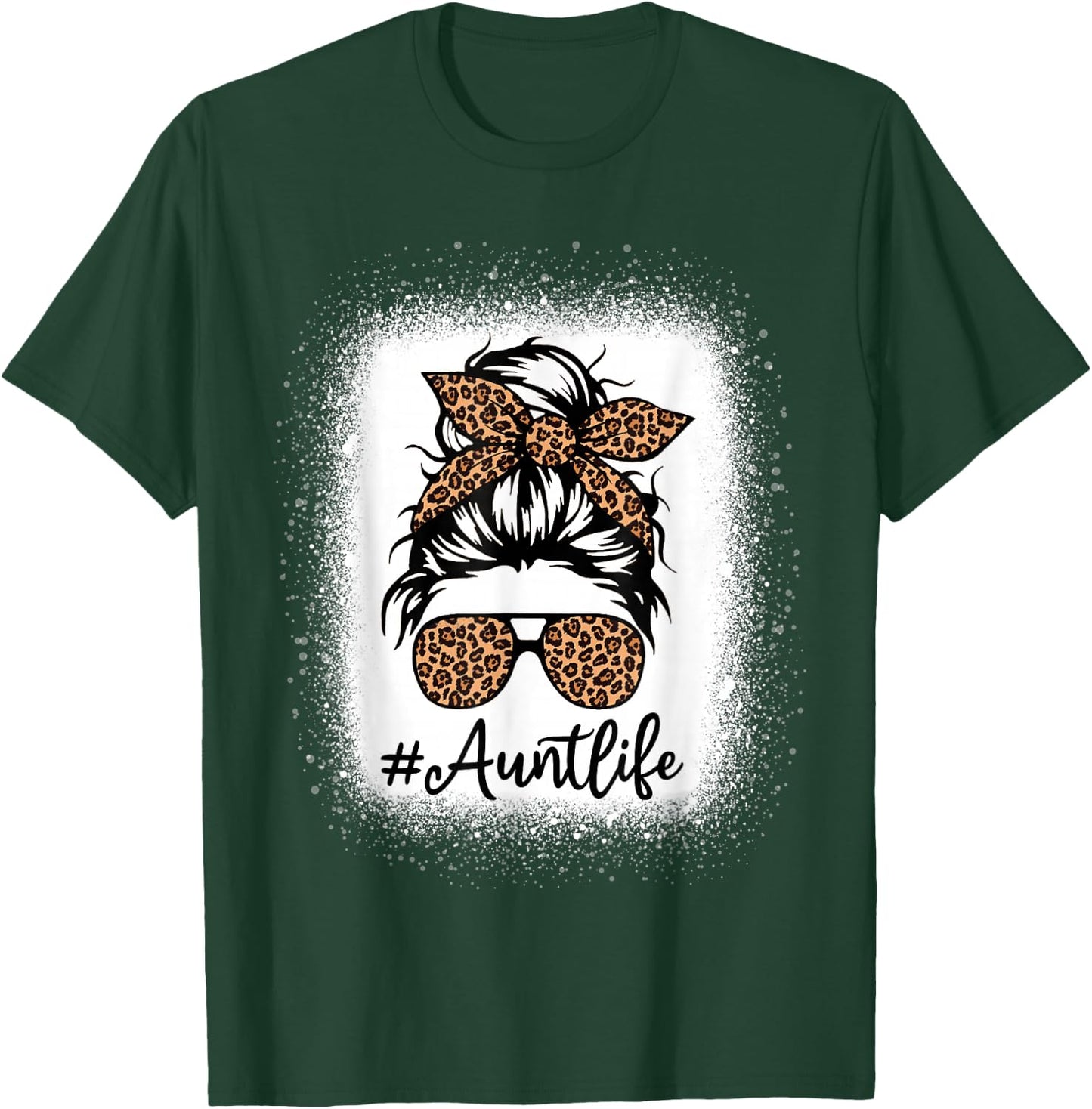 Best Aunt Life Messy Bun Leopard Bleached Auntie Mothers Day T-Shirt - T-Shirt | Forest