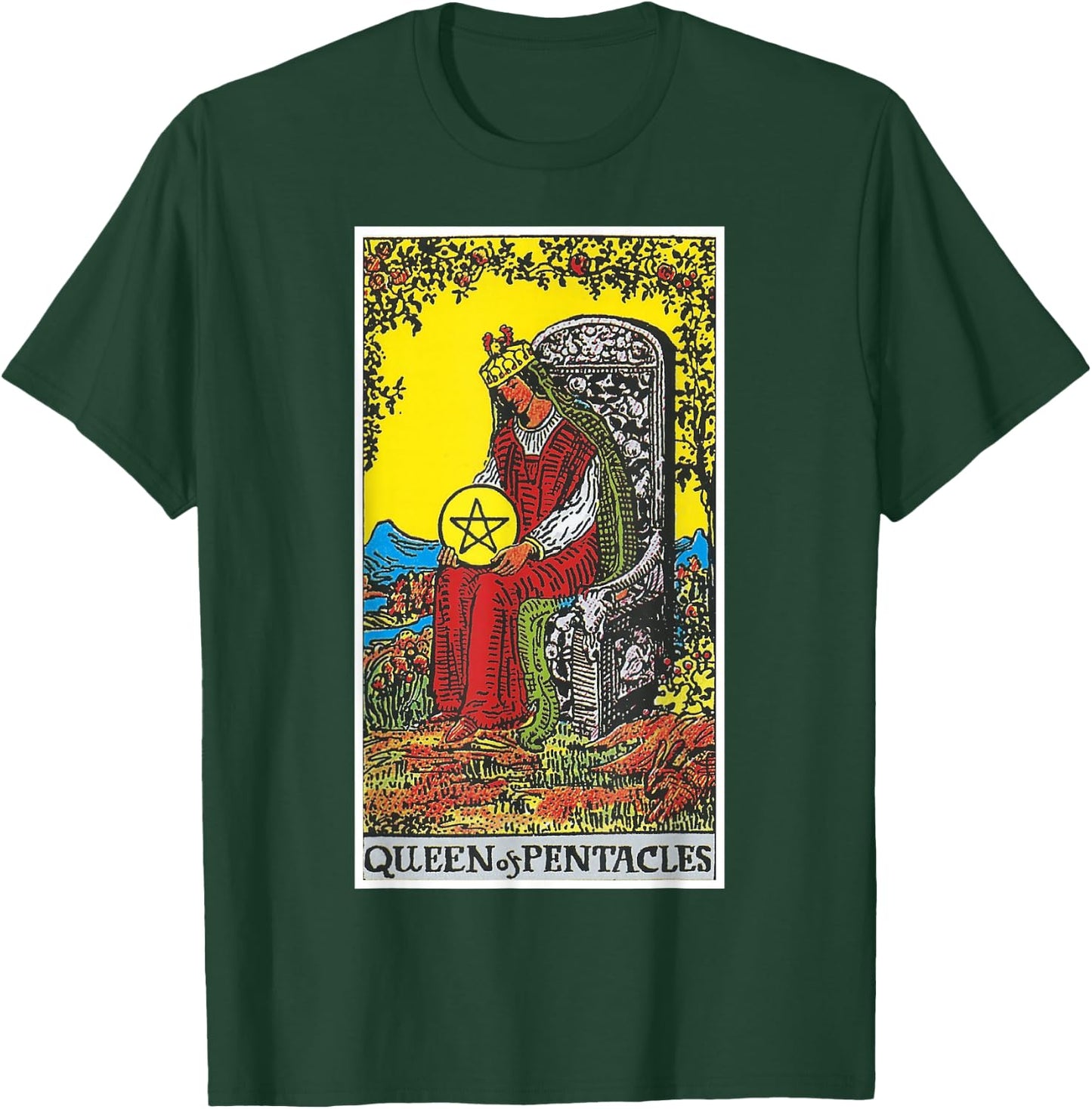 Queen Of Pentacles Tarot Card Occult Belief Divination Magic T-Shirt - T-Shirt | Forest
