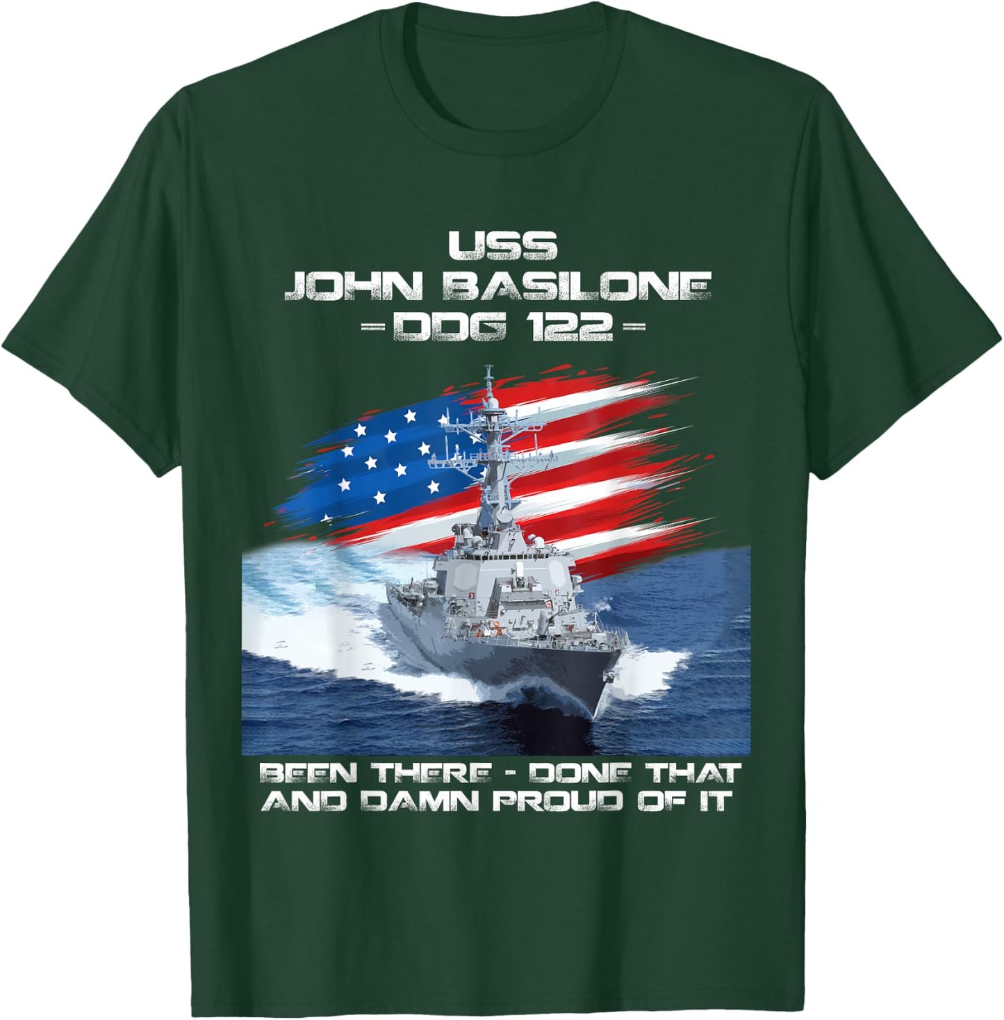 USS John Basilone DDG-122 Destroyer Ship USA Flag Veteran T-Shirt - T-Shirt | Forest