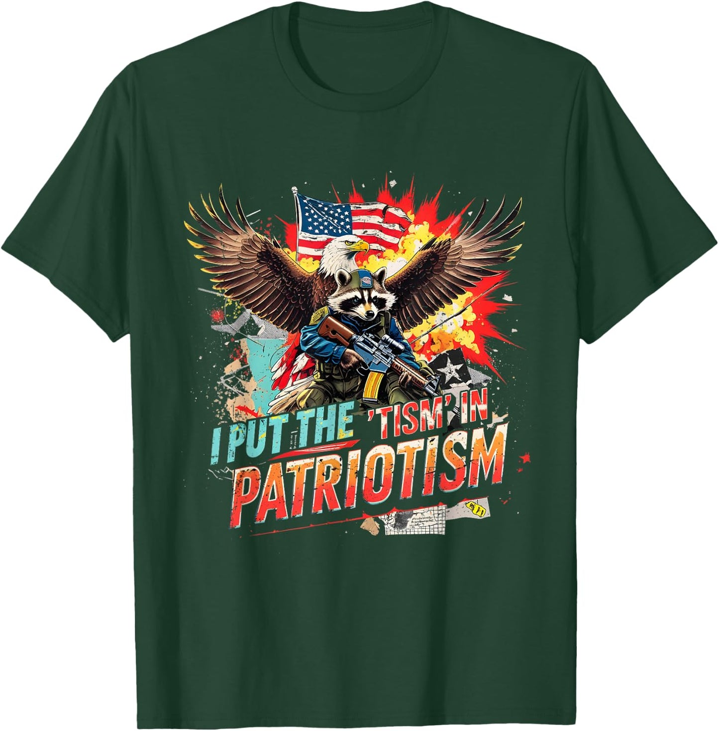 Funny I Put The Tism in Patriotism Tactical Animal Apparel T-Shirt - T-Shirt | Forest