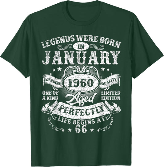 Legends were Born in January 1960 Vintage 66th Birthday Men T-Shirt - T-Shirt | Forest