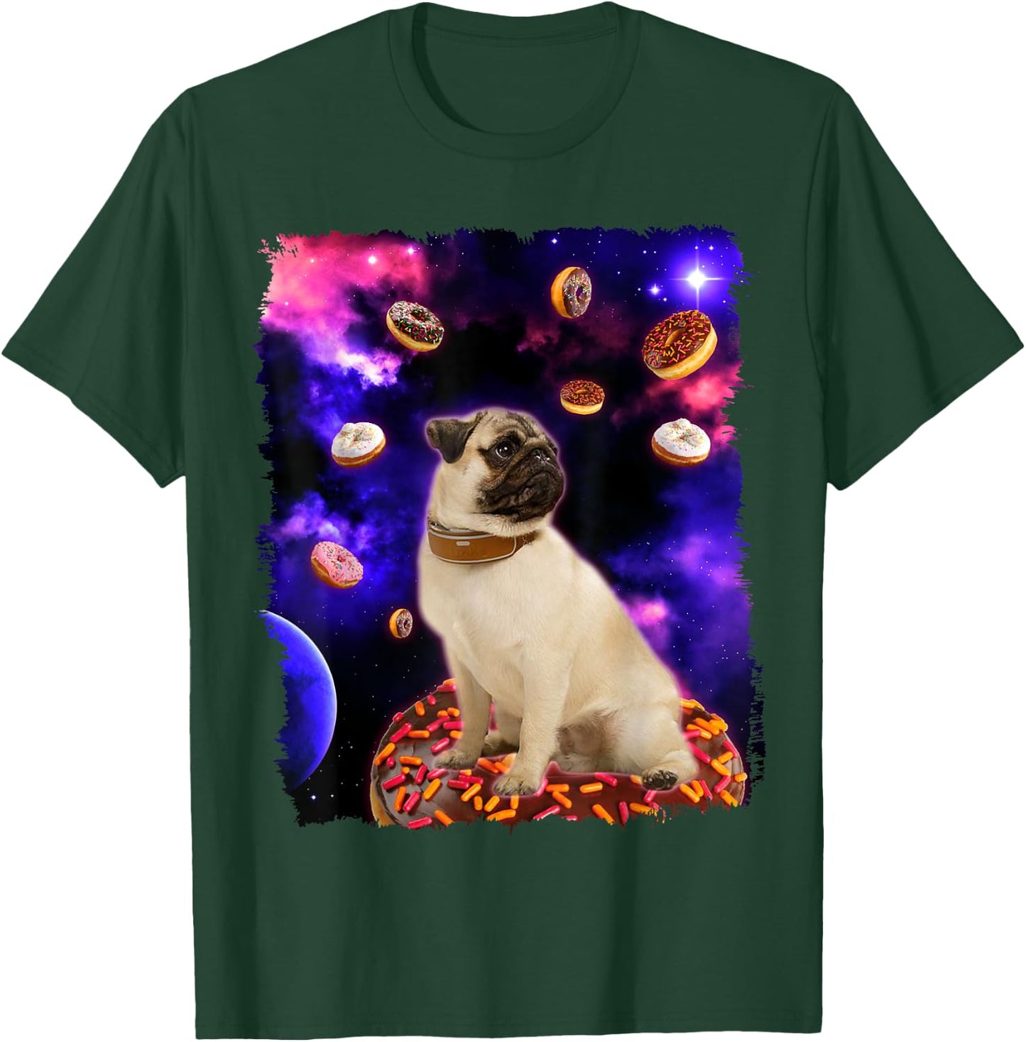Adorable Pug in Space with Doughnuts - Pug Dog Gift Men Women Girls Kids T-Shirt - T-Shirt | Forest