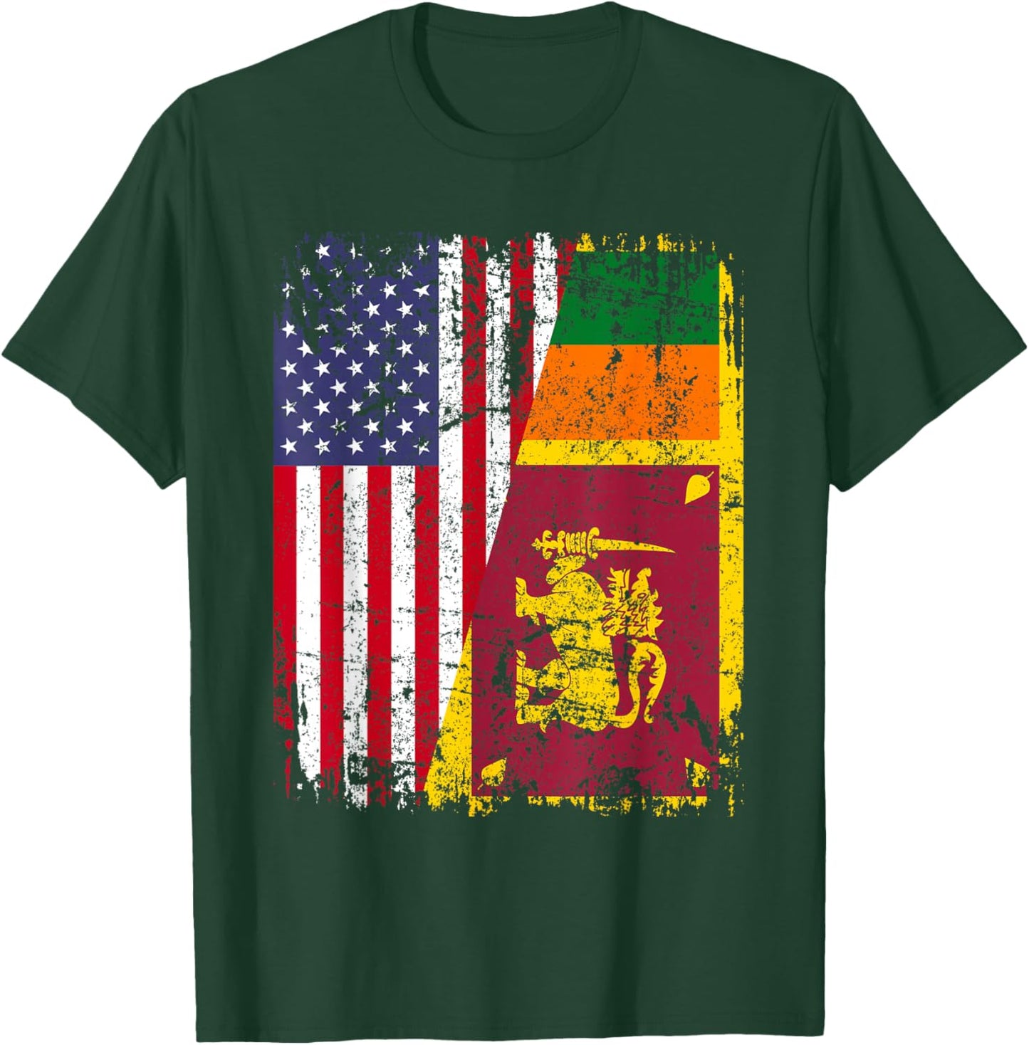 SRI LANKAN ROOTS | Half American Flag | USA SRI LANKA FLAG T-Shirt - T-Shirt | Forest