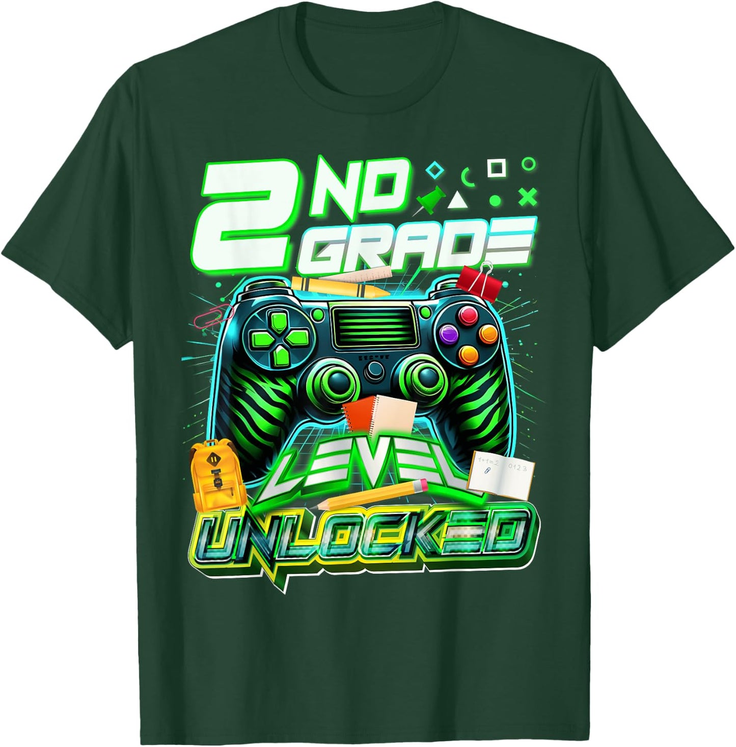Back To School 2nd Grade Level Unlocked Gamer First Day T-Shirt - T-Shirt | Forest