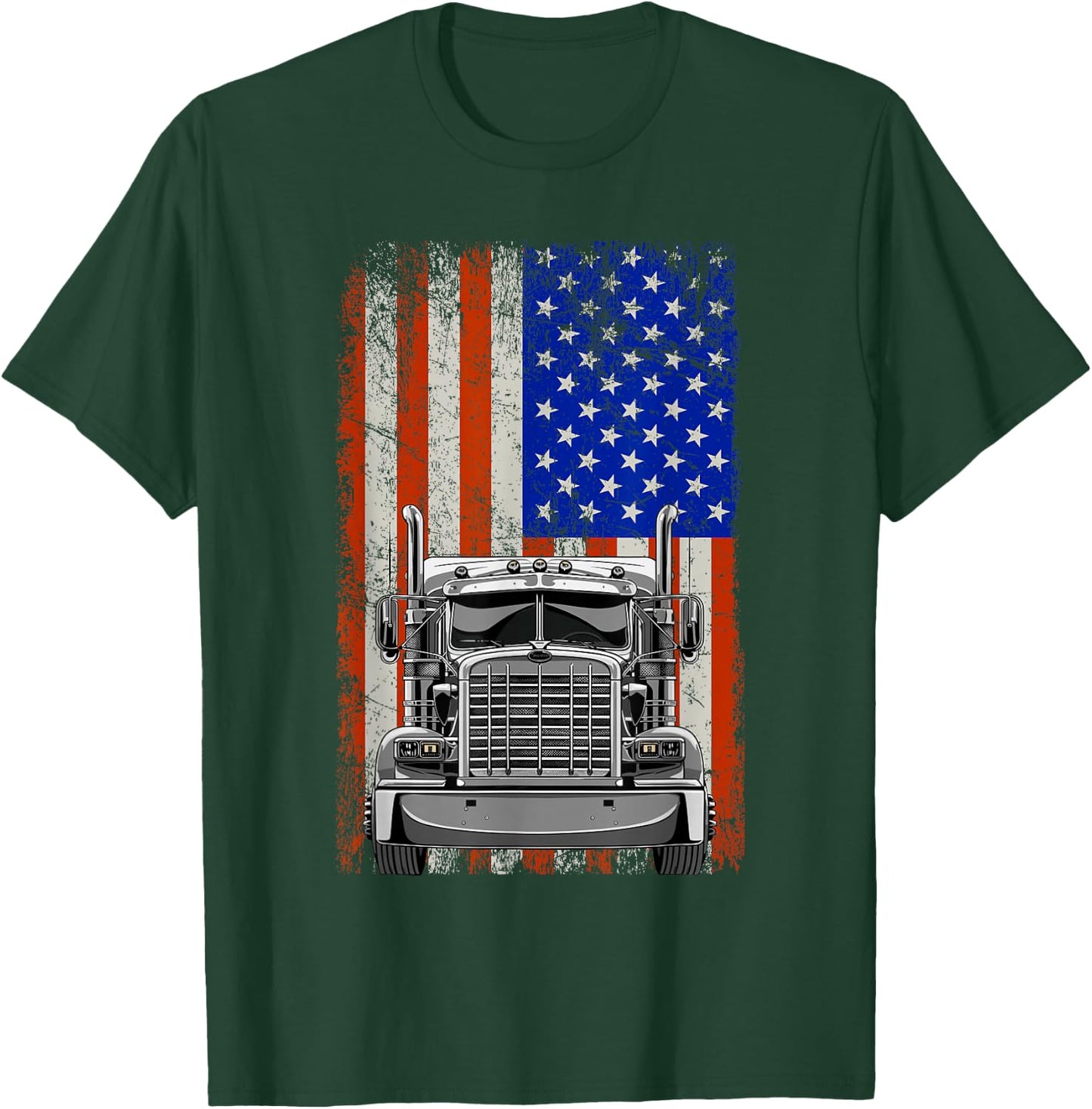 US American Flag Semi Truck Driver T-Shirt - T-Shirt | Forest