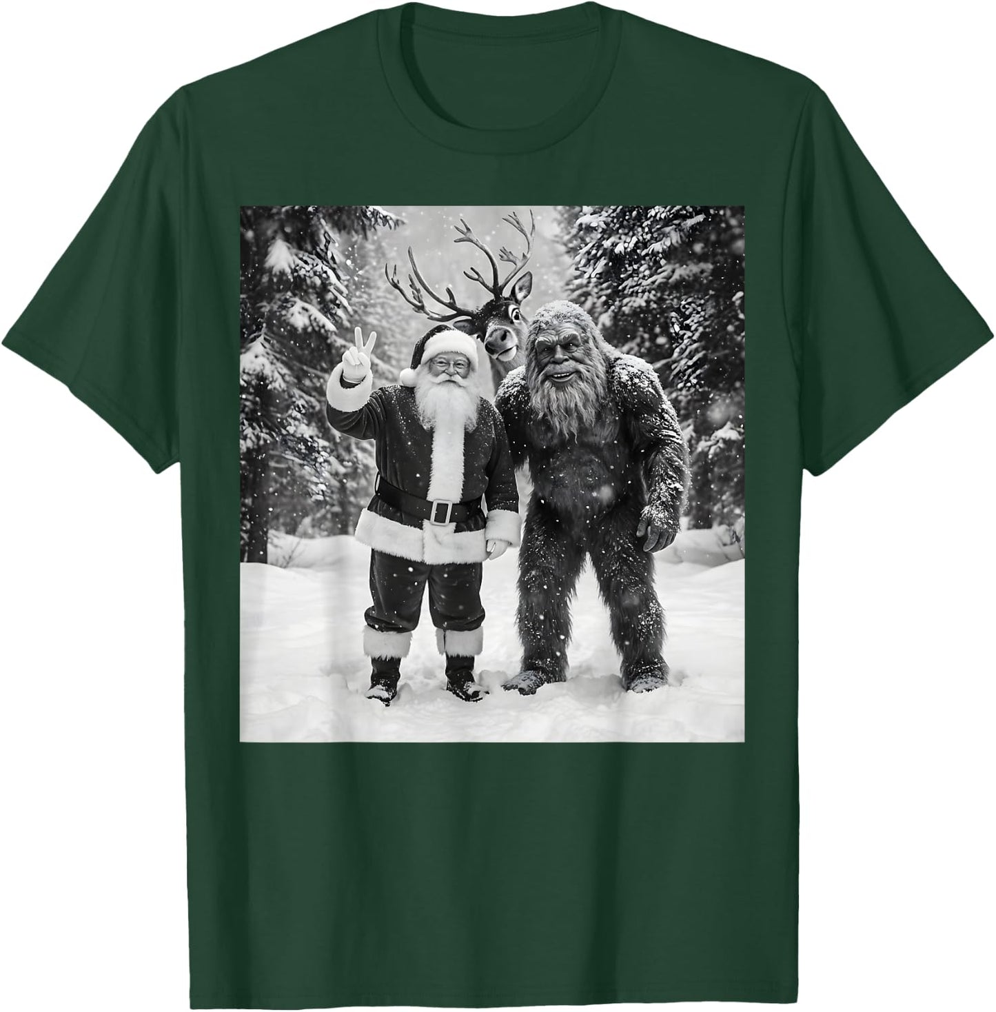 Vintage Bigfoot Santa Claus Selfie Christmas T-Shirt - T-Shirt | Forest