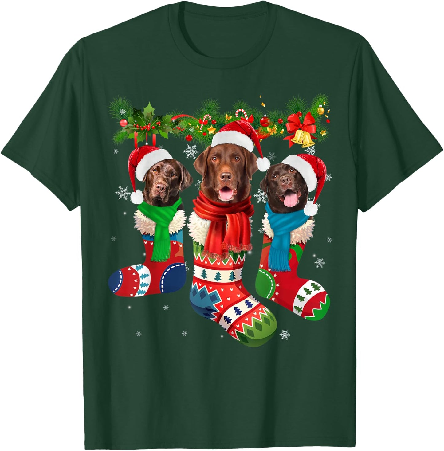 Chocolate Lab In Christmas Socks T-Shirt - T-Shirt | Forest