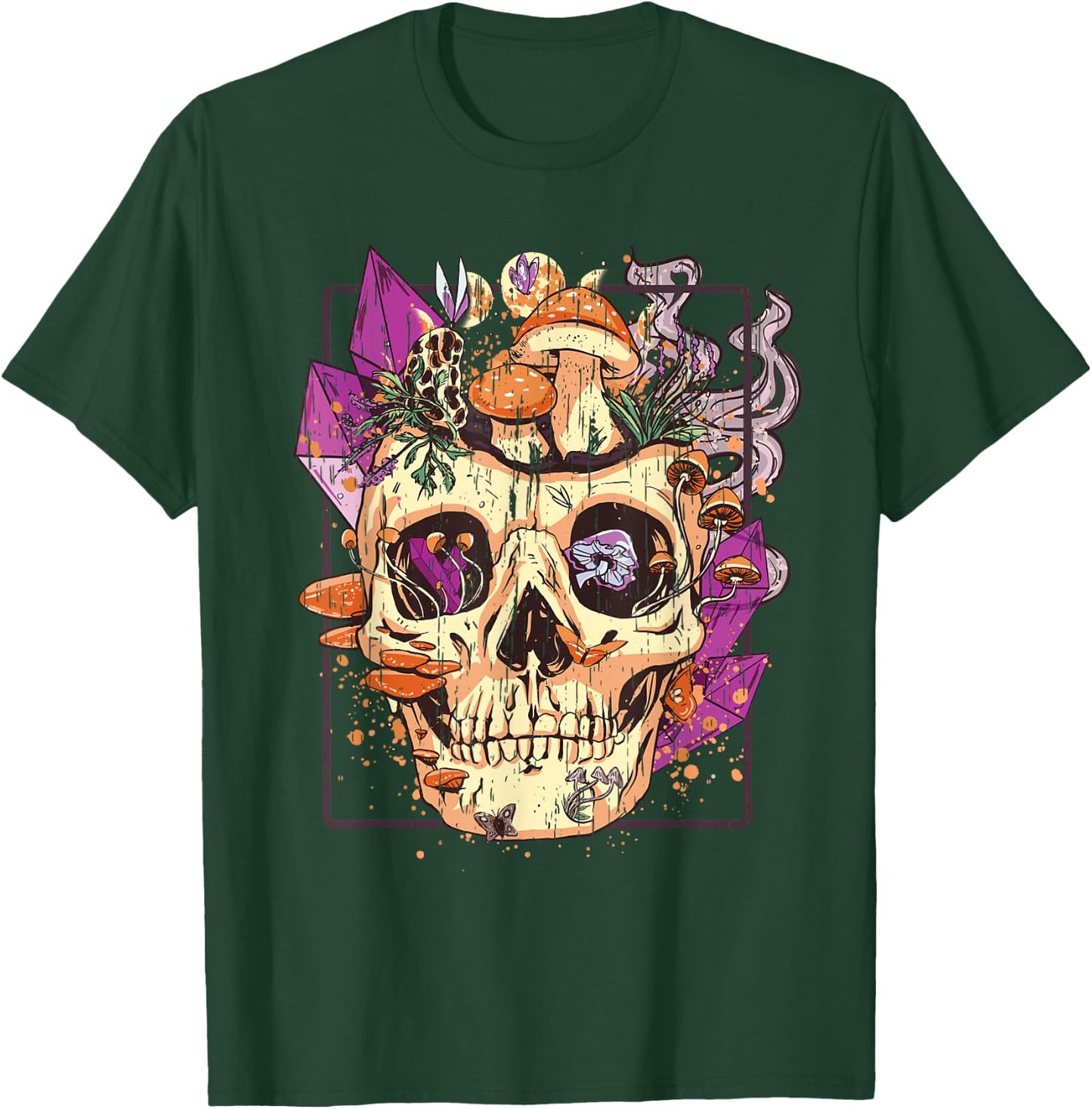 Goblincore Aesthetic. Grunge Moon Crystals Mushrooms Skull T-Shirt - T-Shirt | Forest