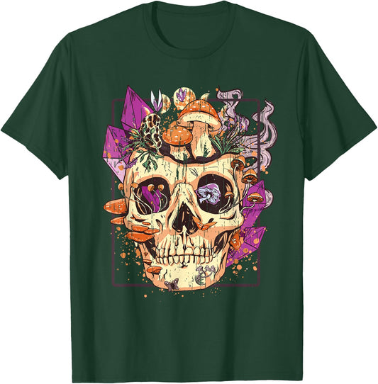 Goblincore Aesthetic. Grunge Moon Crystals Mushrooms Skull T-Shirt - T-Shirt | Forest