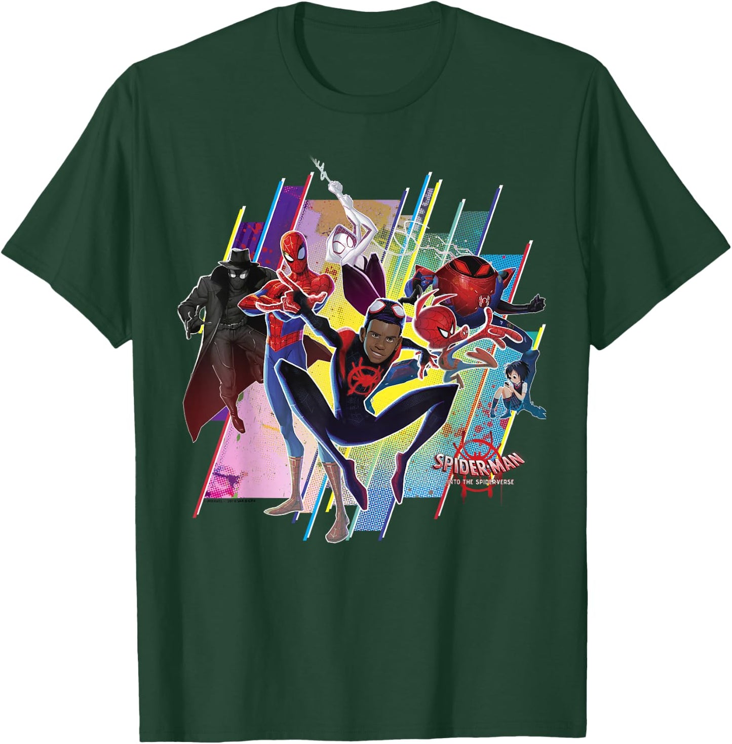 Marvel Spider-Man Spiderverse Colorful Group Graphic T-Shirt - T-Shirt | Forest