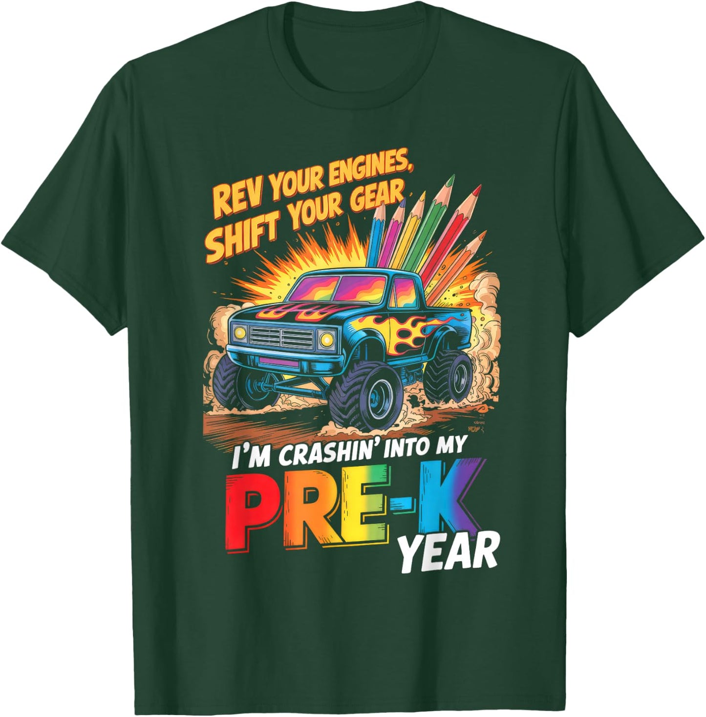 Back to School Pre-K Preschool Monster Truck First Day Boys T-Shirt - T-Shirt | Forest