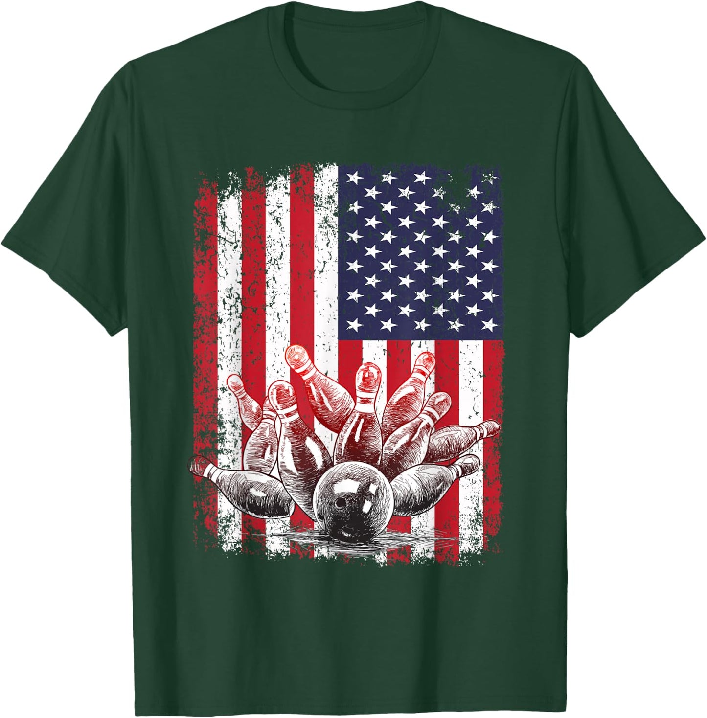 American Flag Bowling Bowler Patriotic Gifts Women T-Shirt - T-Shirt | Forest
