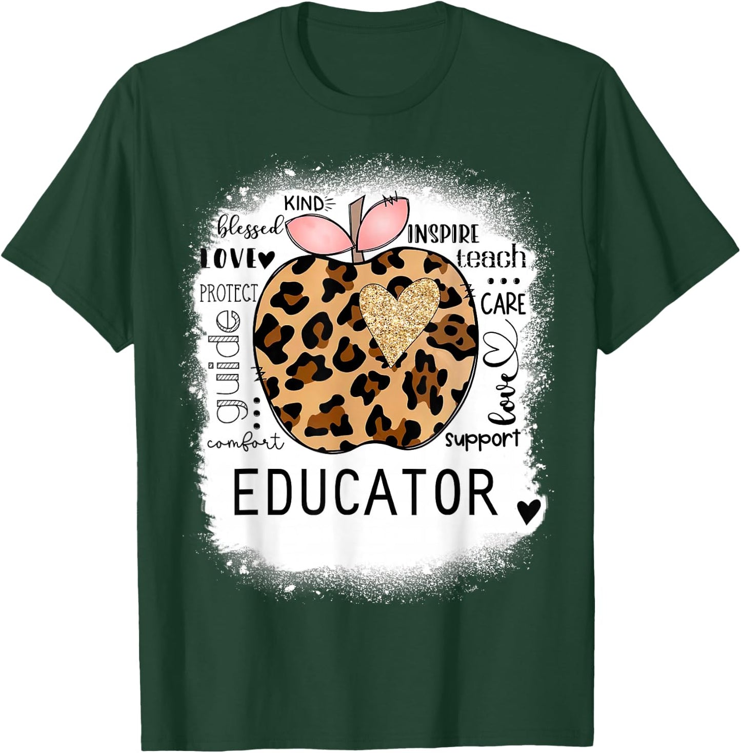 Bleached Educator, Leopard Apple, Inspire Teach, Blessed T-Shirt - T-Shirt | Forest
