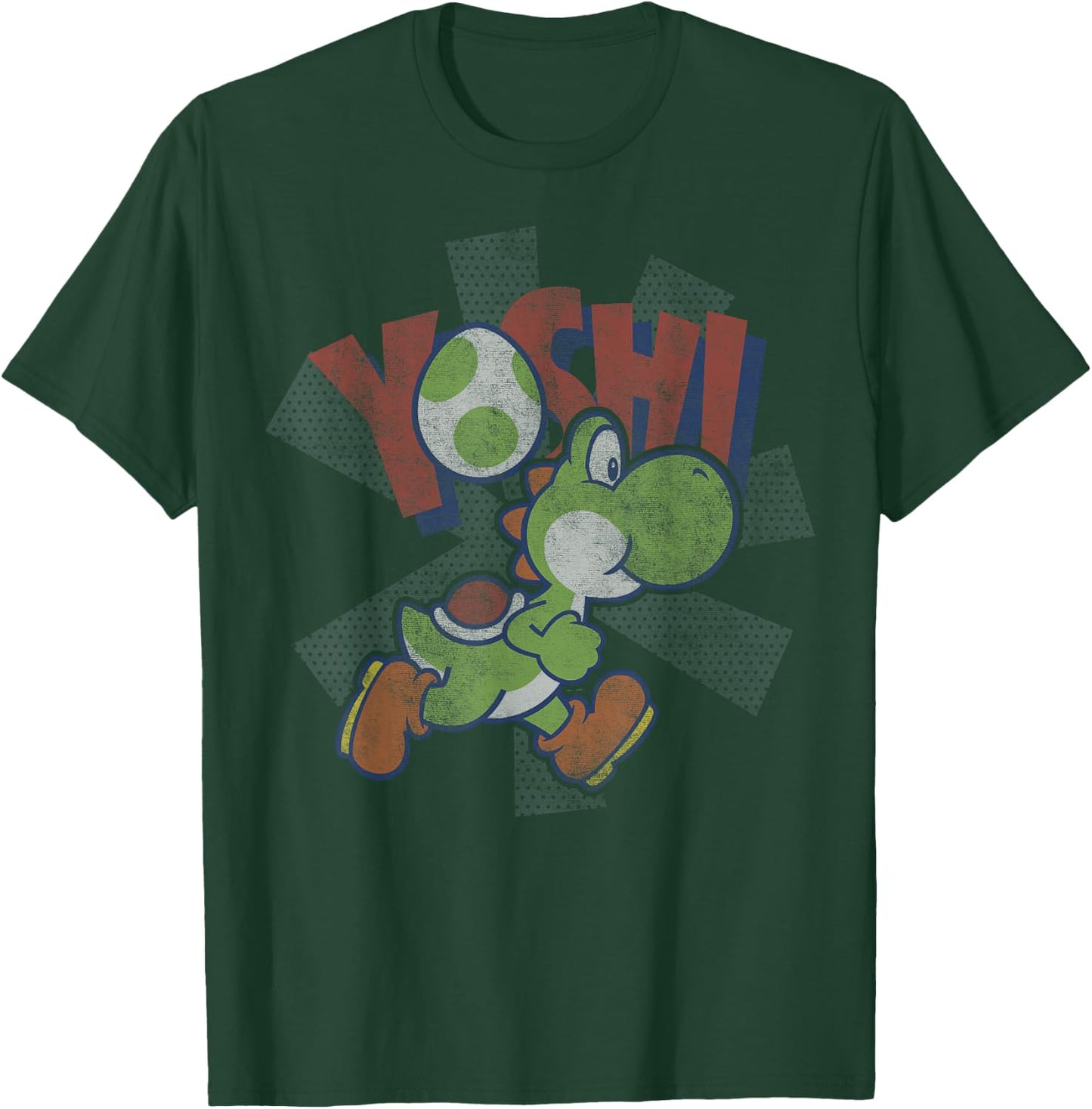 Super Mario Yoshi Distressed Logo Portrait T-Shirt - T-Shirt | Forest
