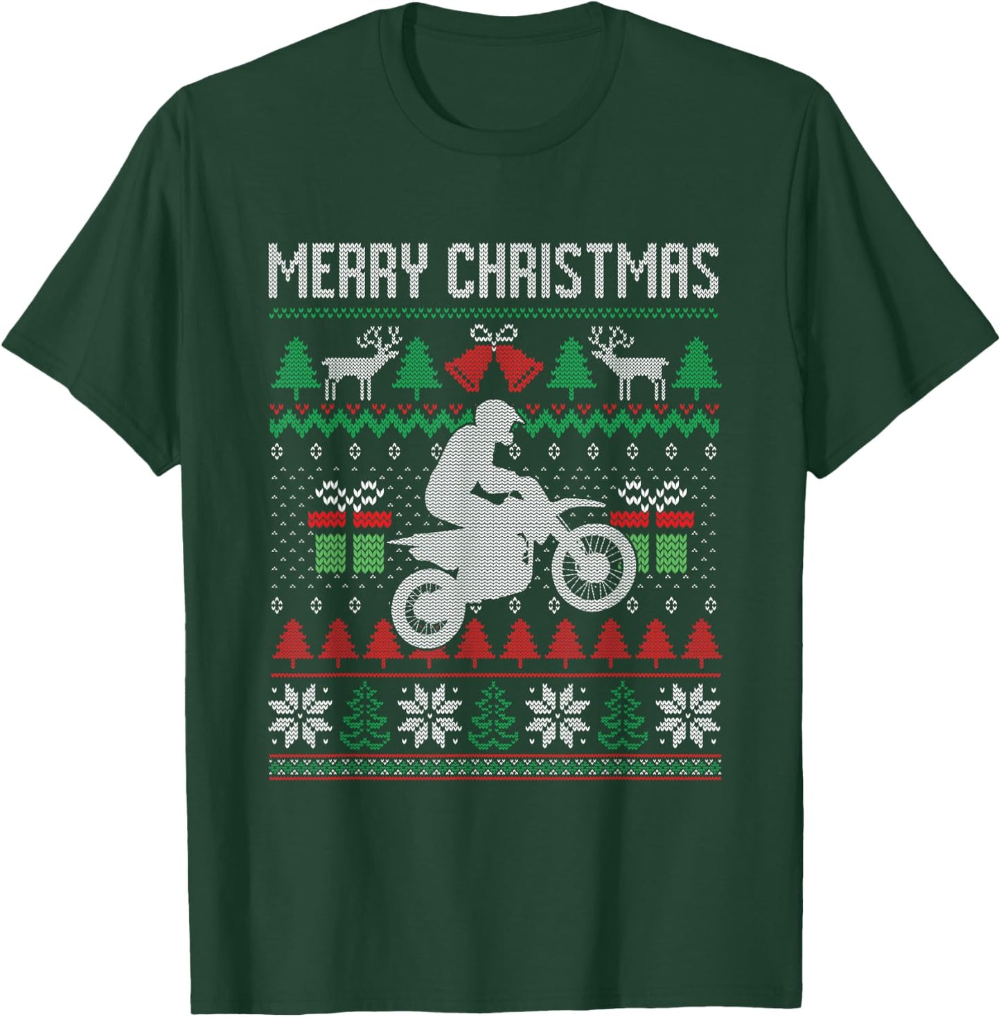 Merry Christmas Dirt Bike Santa Funny Family Matching Xmas T-Shirt - T-Shirt | Forest