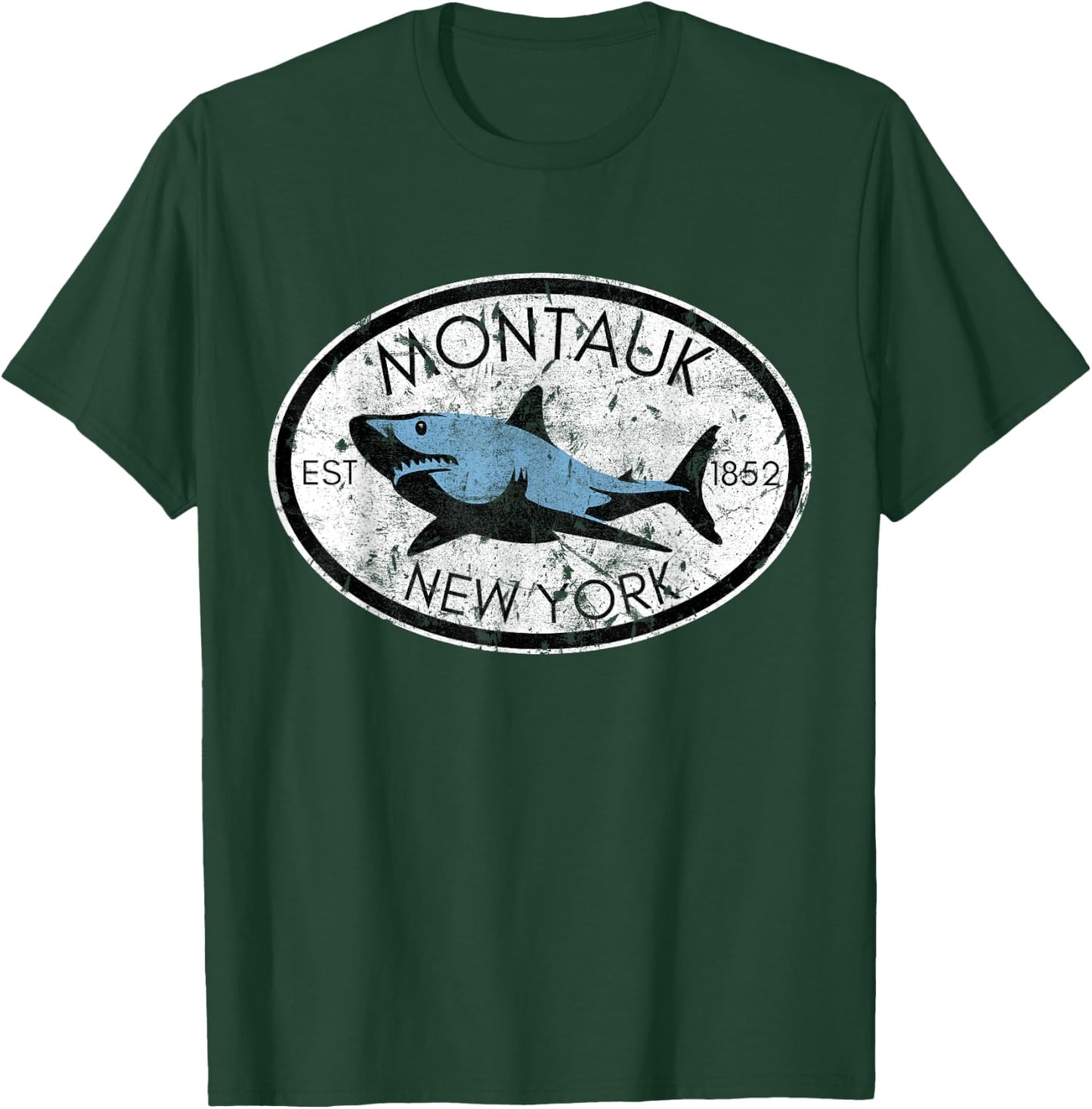 Montauk New York Fishing Shark Fish Beach Boating NY Vintage Men Women Kids T-Shirt - T-Shirt | Forest