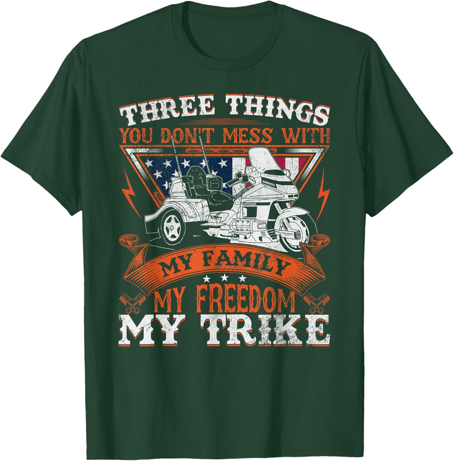 Motorcycle Trike Three Wheels American Flag Biker Rules Men T-Shirt - T-Shirt | Forest