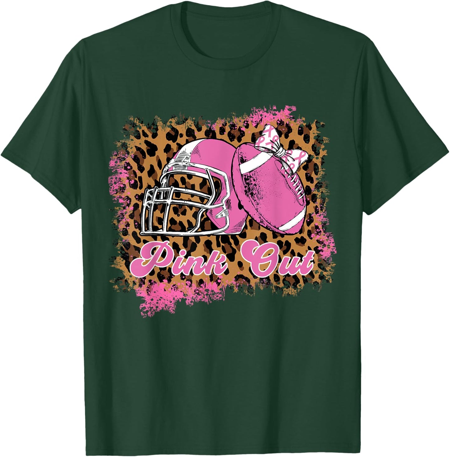 Breast Cancer Ribbon Women Pink Out Football Mom Hair Bow T-Shirt - T-Shirt | Forest