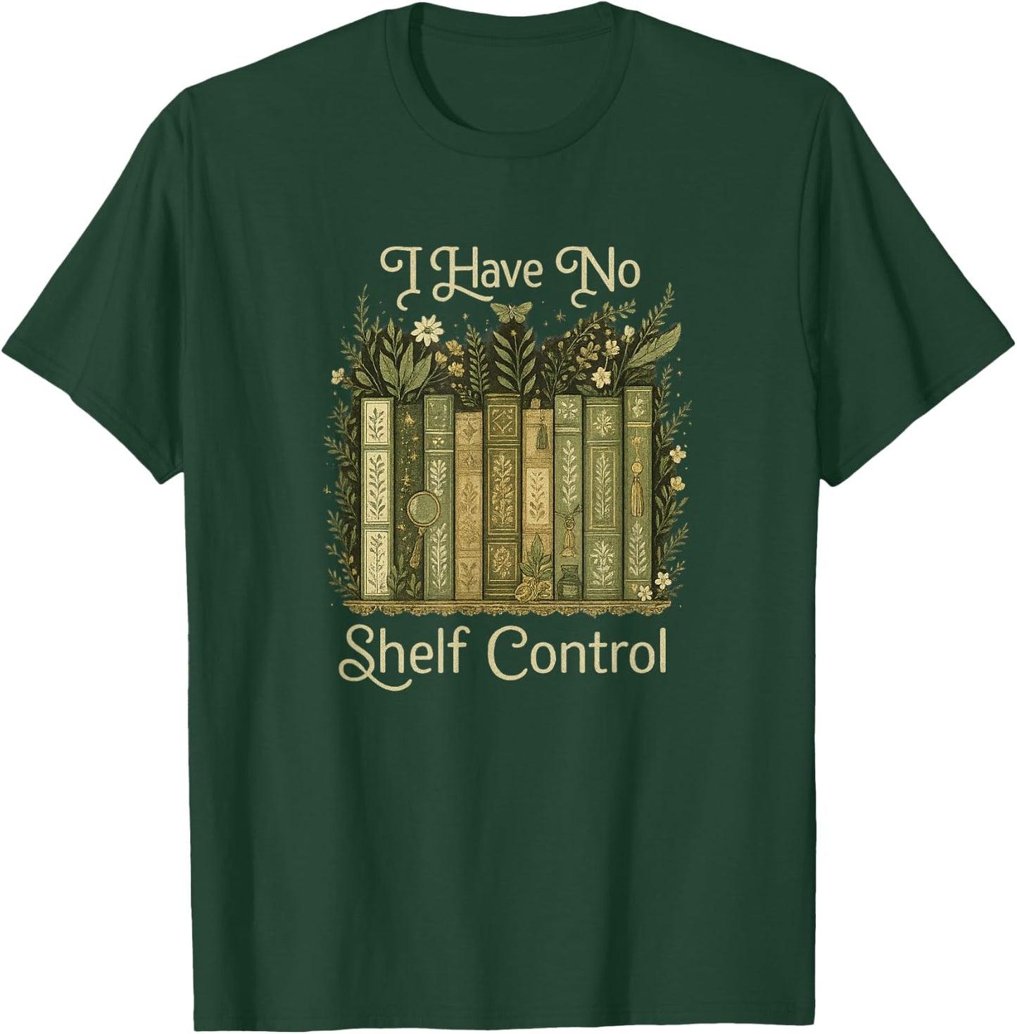 I Have No Shelf Control Vintage Botanical Books Graphic T-Shirt - T-Shirt | Forest
