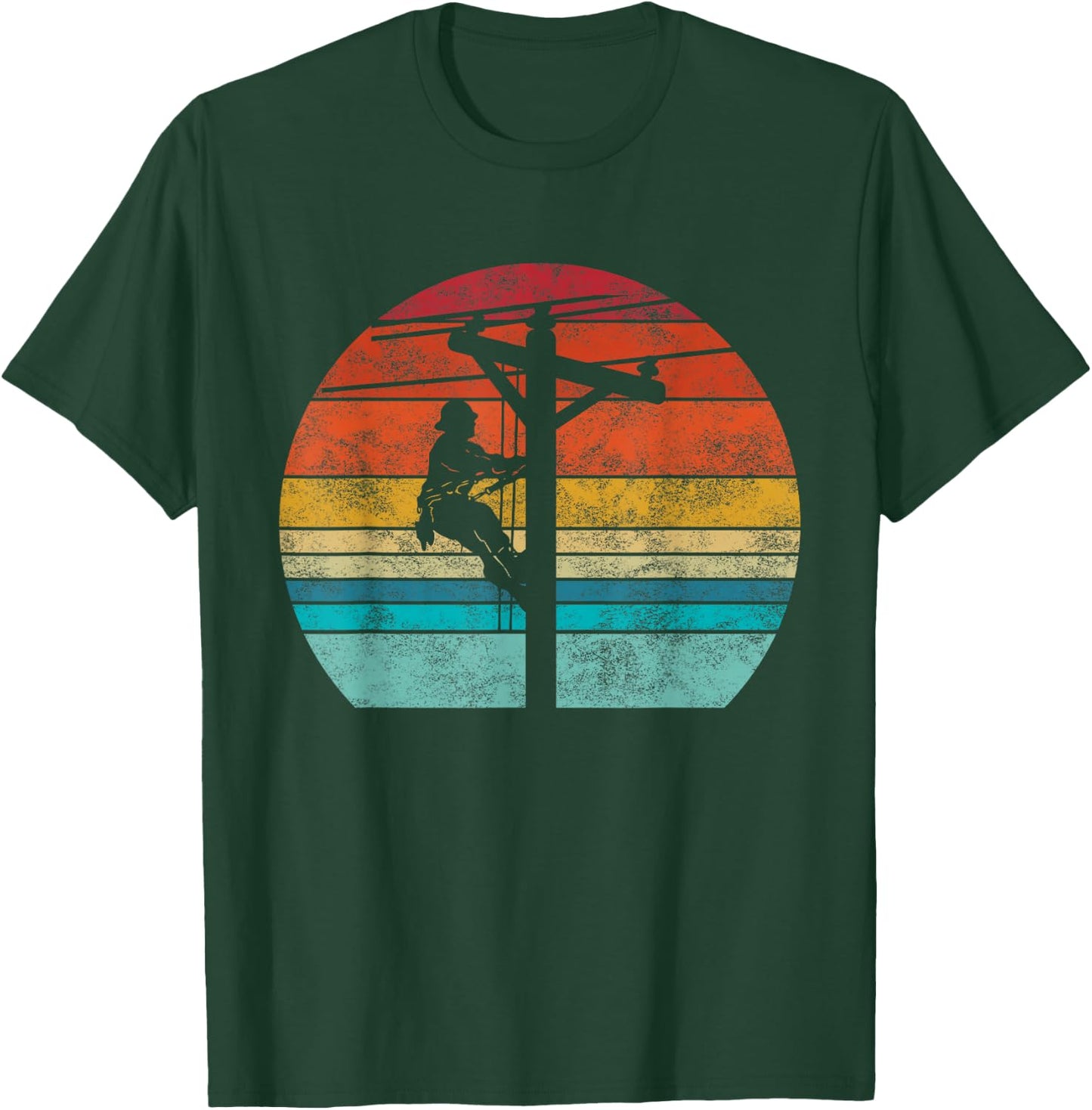 Retro style Lineman Cell Tower Line Worker T-Shirt - T-Shirt | Forest