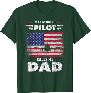 My Favorite Pilot Calls Me Dad Airplane Pilot Fathers Day T-Shirt - T-Shirt | Forest