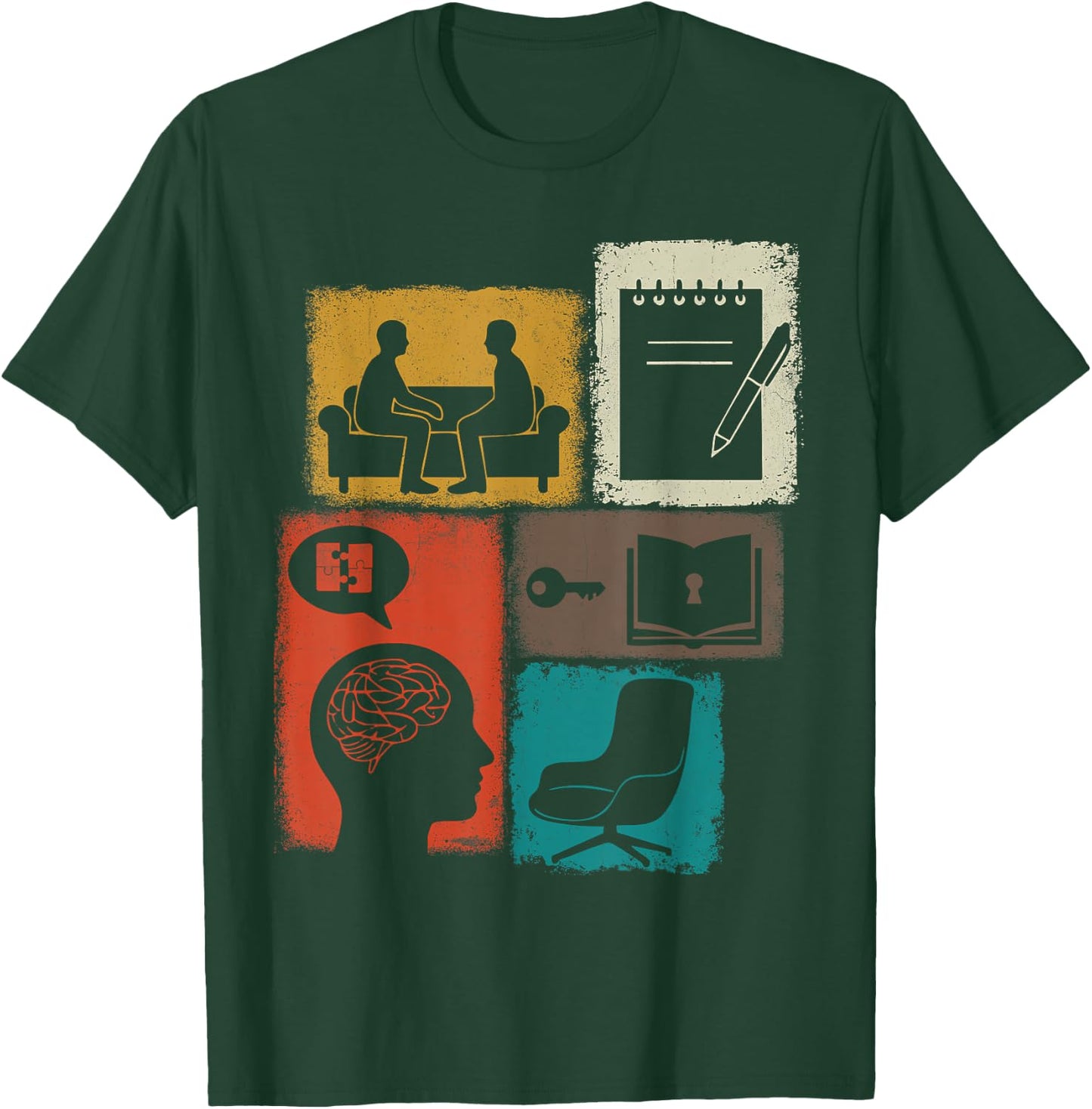 Therapist Vintage Collage Psychologist T-Shirt - T-Shirt | Forest