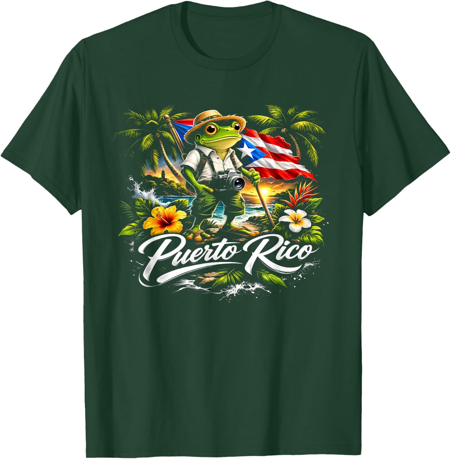 Puerto Rico Flag El Coqui National Symbol Caribbean Style T-Shirt - T-Shirt | Forest
