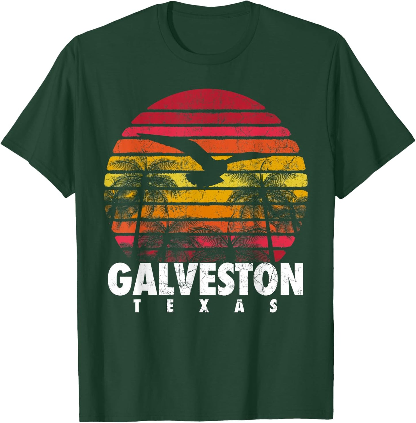 GALVESTON TX TEXAS Gift Beach Vintage Retro Sunset Souvenir T-Shirt - T-Shirt | Forest
