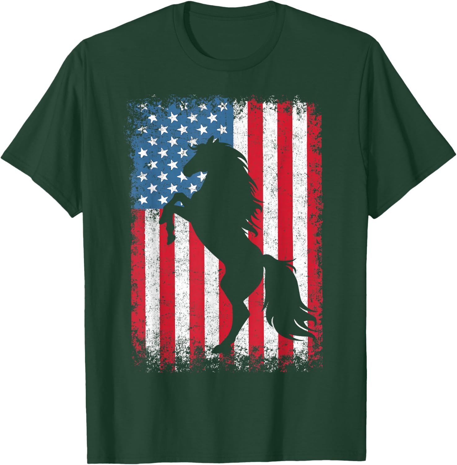 Horse American Flag USA 4th of July Men Women Boys Girls T-Shirt - T-Shirt | Forest