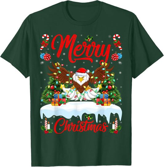 Bald Eagle Lover Xmas Lighting Santa Bald Eagle Christmas T-Shirt - T-Shirt | Forest