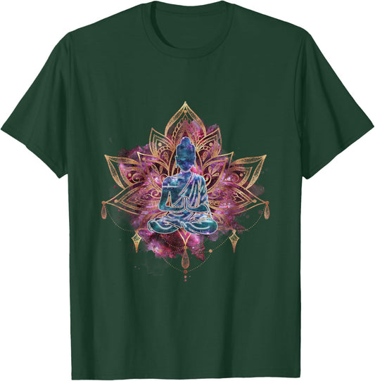 Spiritual Buddha In Lotus Flower Magic Meditation Yoga Pose T-Shirt - T-Shirt | Forest