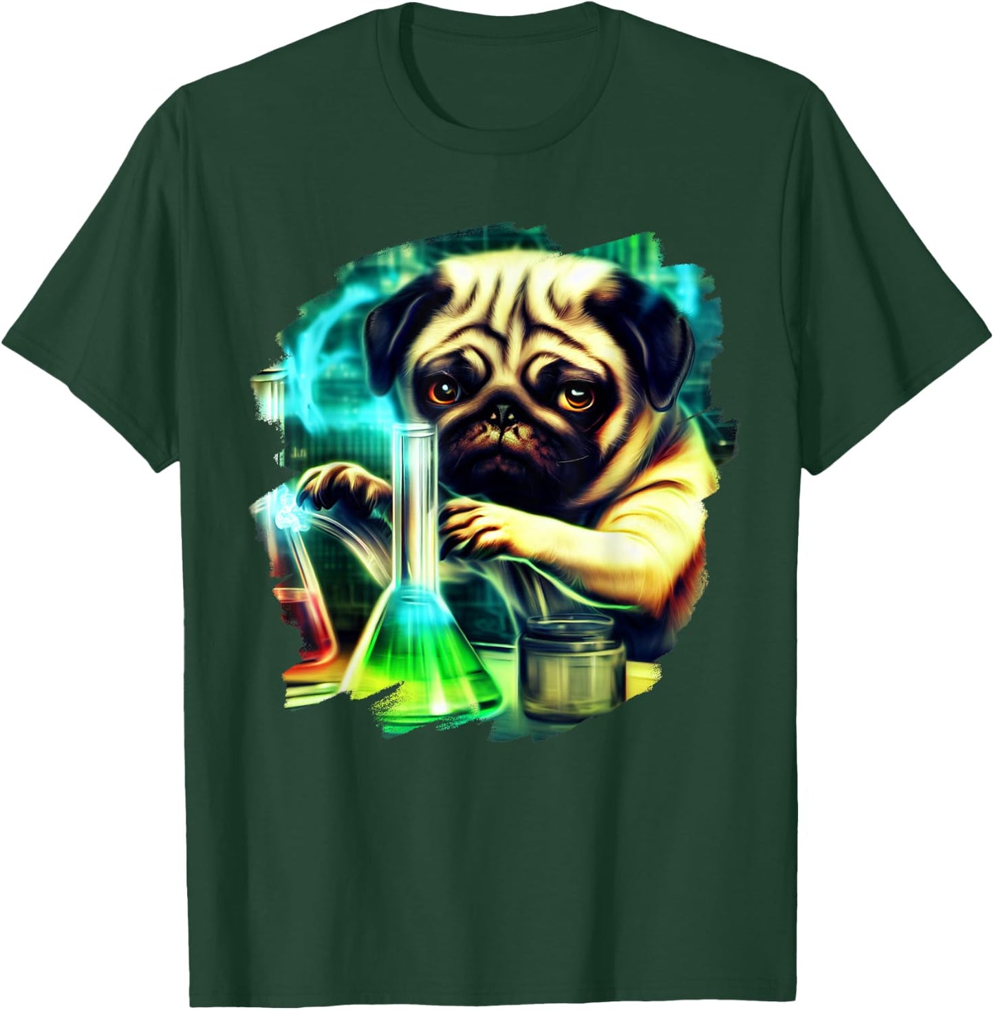 Pug Mad Scientist Dog Mixing Chemicals Chemistry Science T-Shirt - T-Shirt | Forest