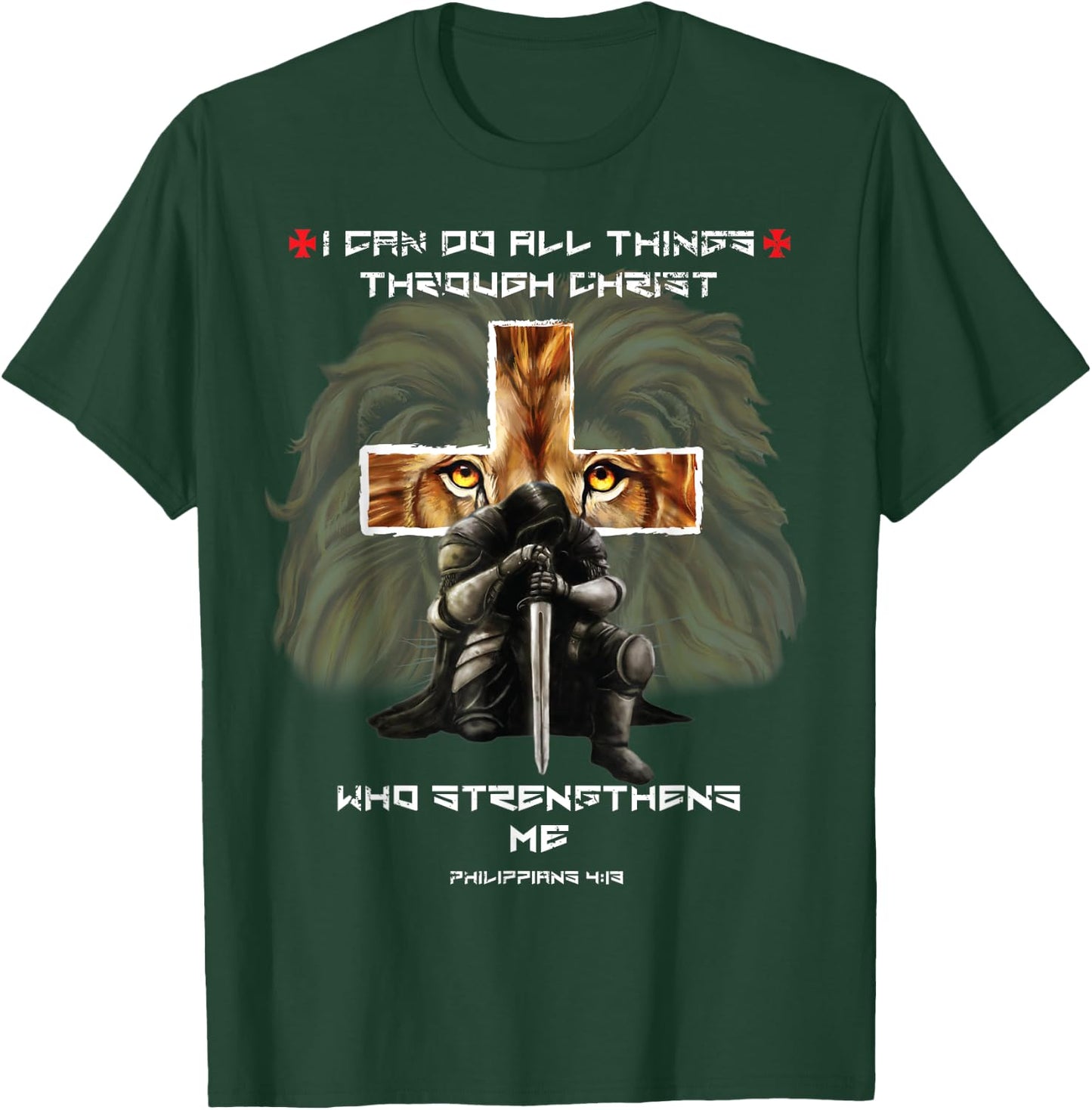 Philippians 4:13 Christian Verse Gift Lion Cross Men Husband T-Shirt - T-Shirt | Forest