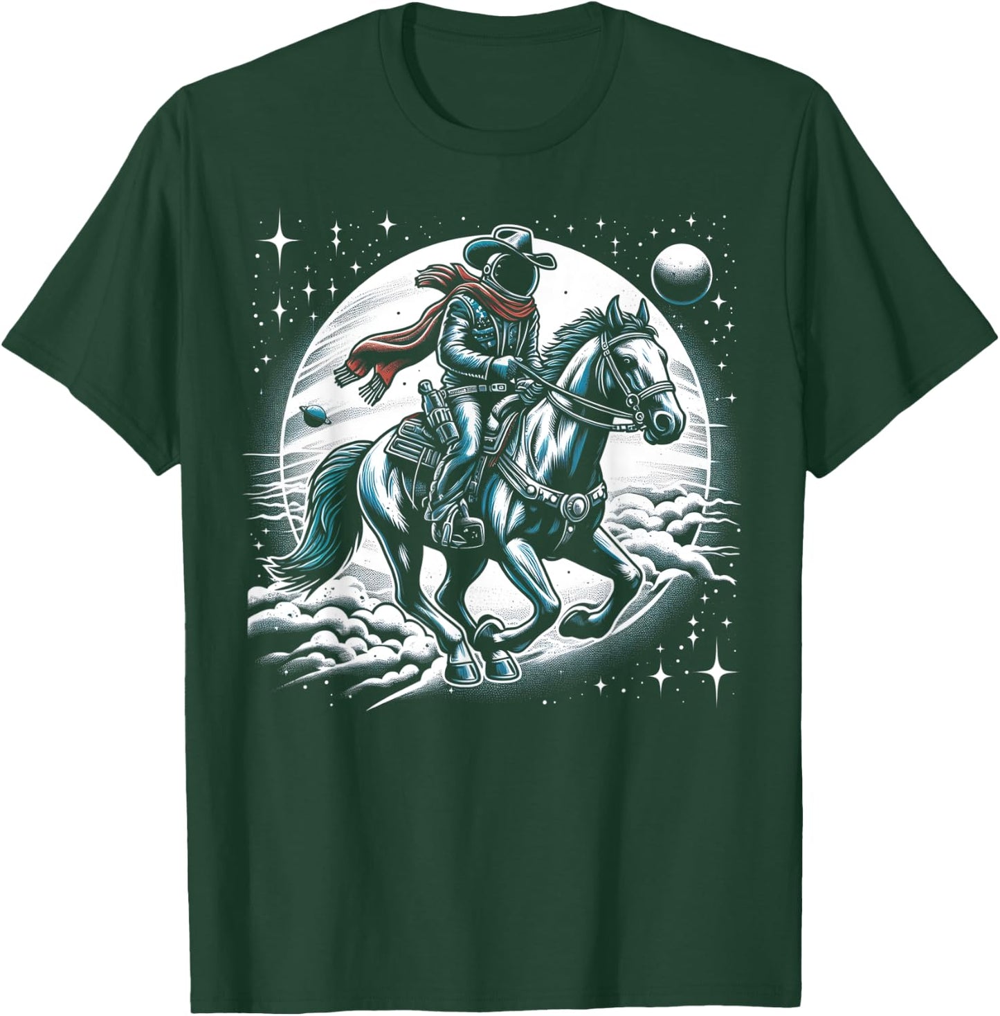 Astronaut Cowboy riding a horse on Space Halloween T-Shirt - T-Shirt | Forest