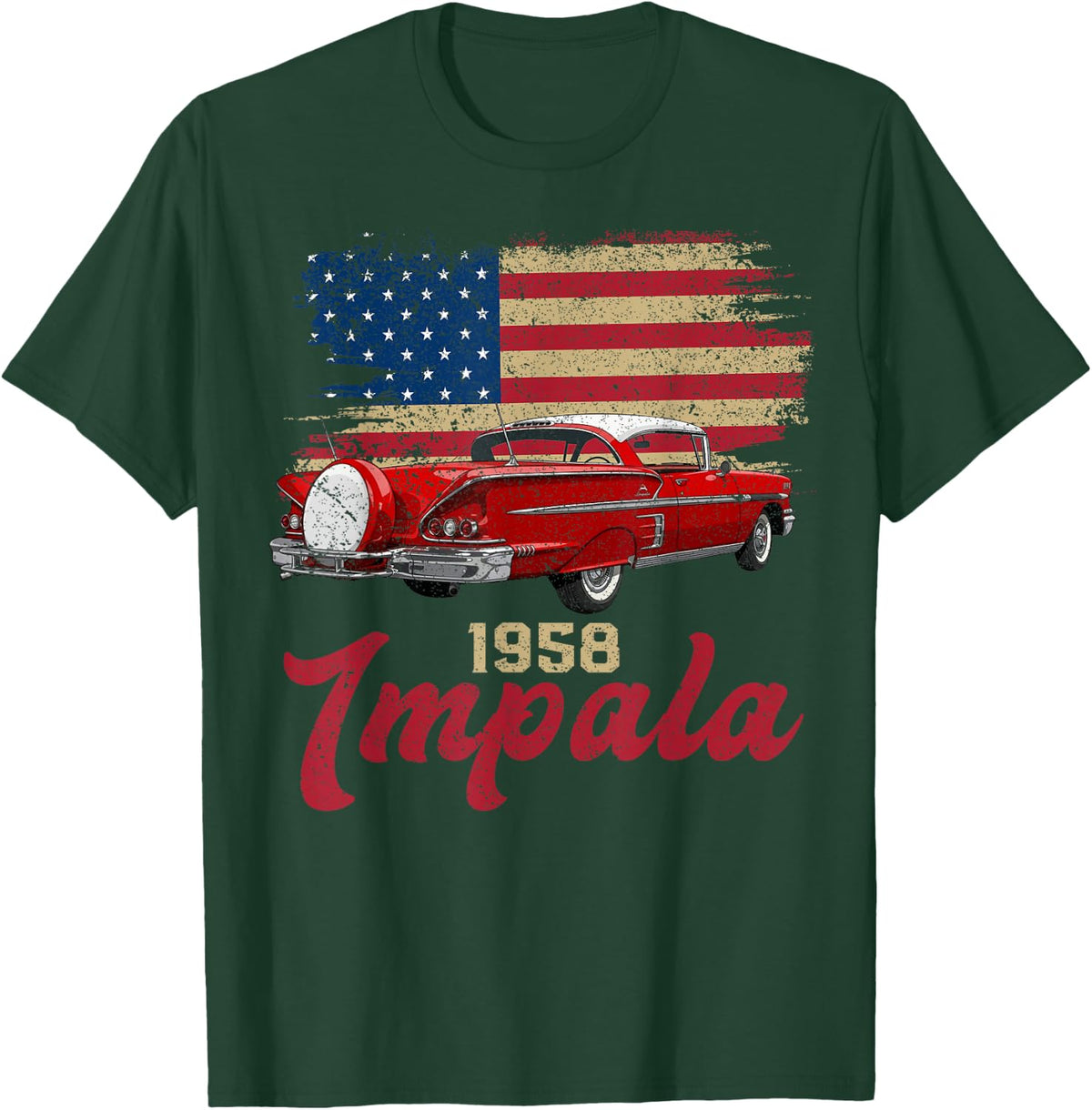 1958 58 Impala Old School Muscle Car American Flag T-Shirt - T-Shirt | Forest