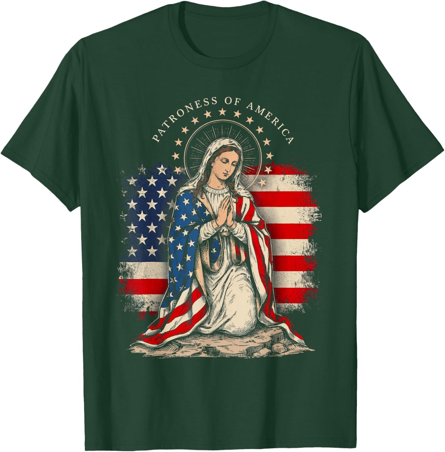 Patroness of The USA Blessed Virgin Mary Catholic Art T-Shirt - T-Shirt | Forest