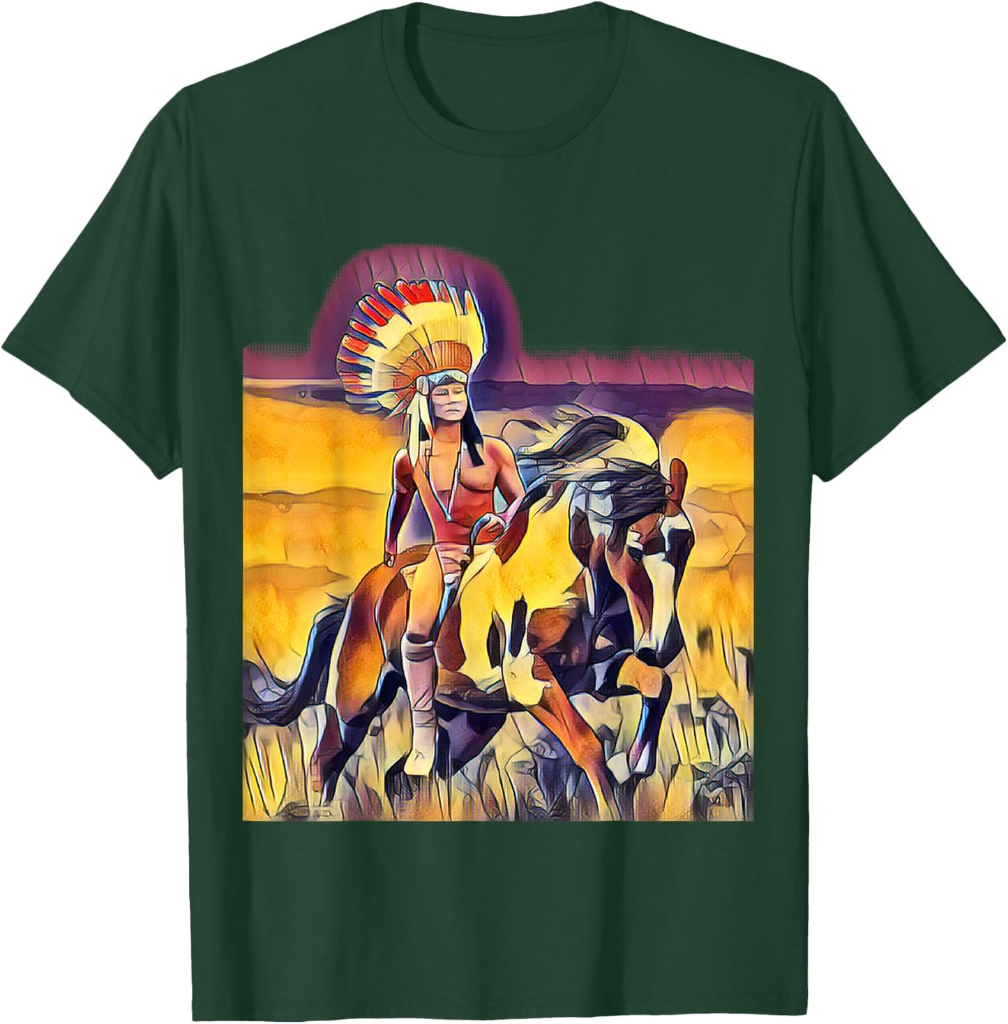 Native American Chief on a Horse T-Shirt - T-Shirt | Forest