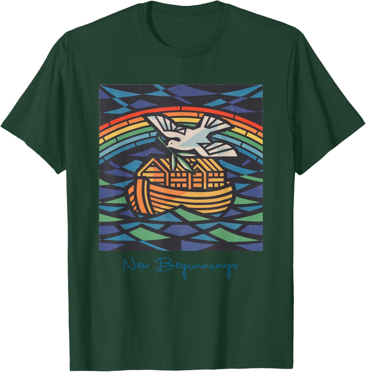 New Beginnings 1955 Noah's Ark Dove of Peace Rainbow Art T-Shirt - T-Shirt | Forest