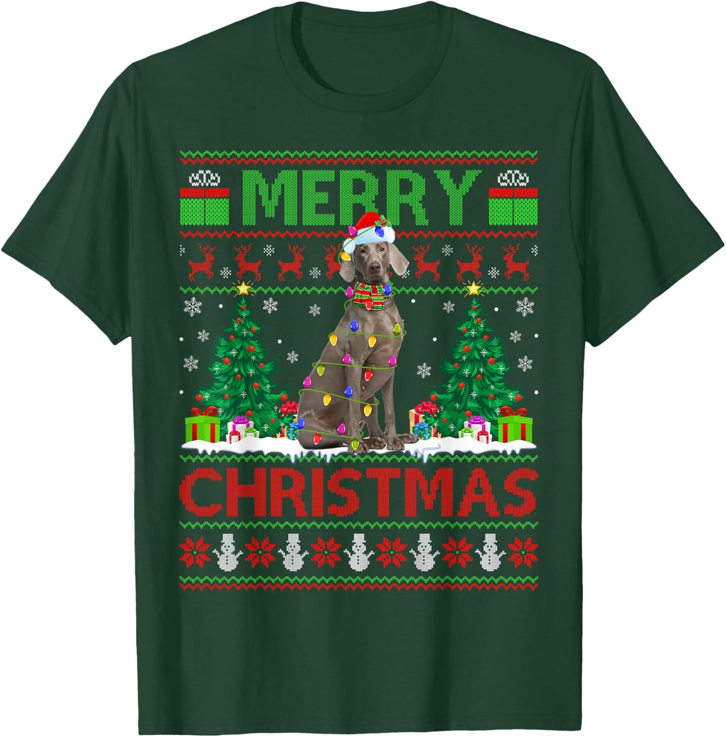 Weimaraner Dog Lover Xmas Lighting Ugly Weimaraner Christmas Women Kids T-Shirt - T-Shirt | Forest