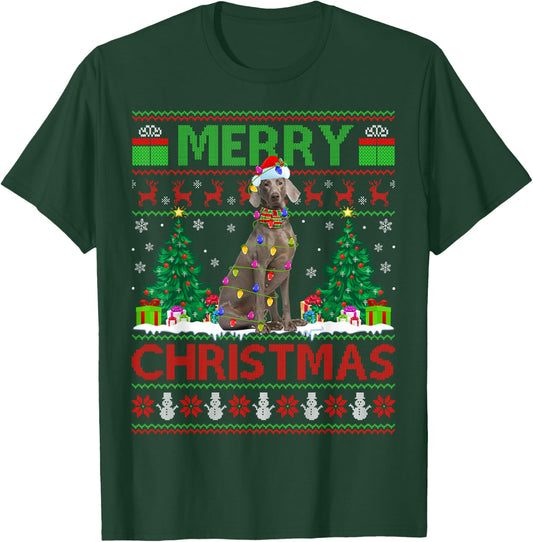 Weimaraner Dog Lover Xmas Lighting Ugly Weimaraner Christmas Women Kids T-Shirt - T-Shirt | Forest