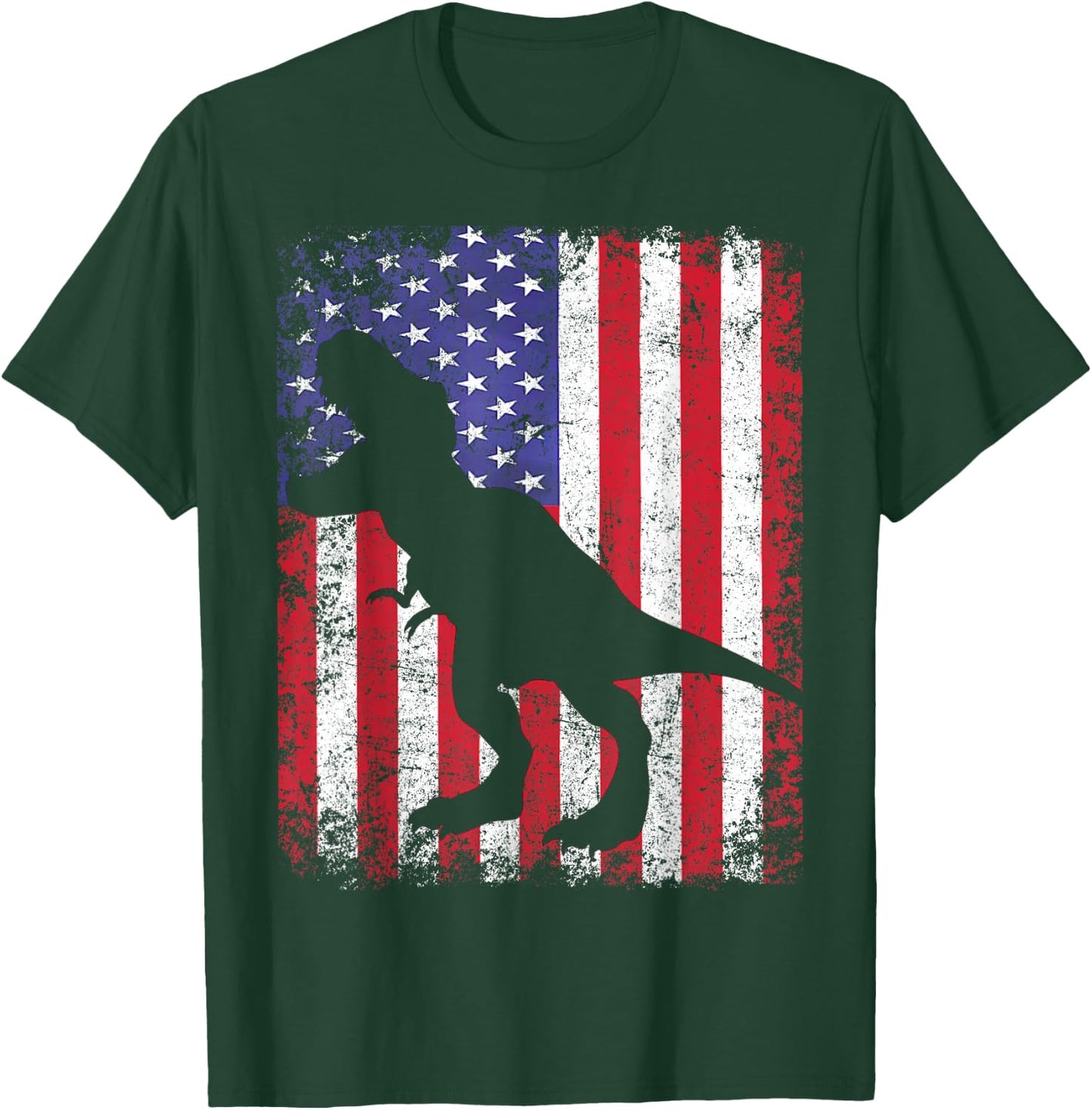 Dino USA American Flag 4th Of July Gift T-Shirt - T-Shirt | Forest