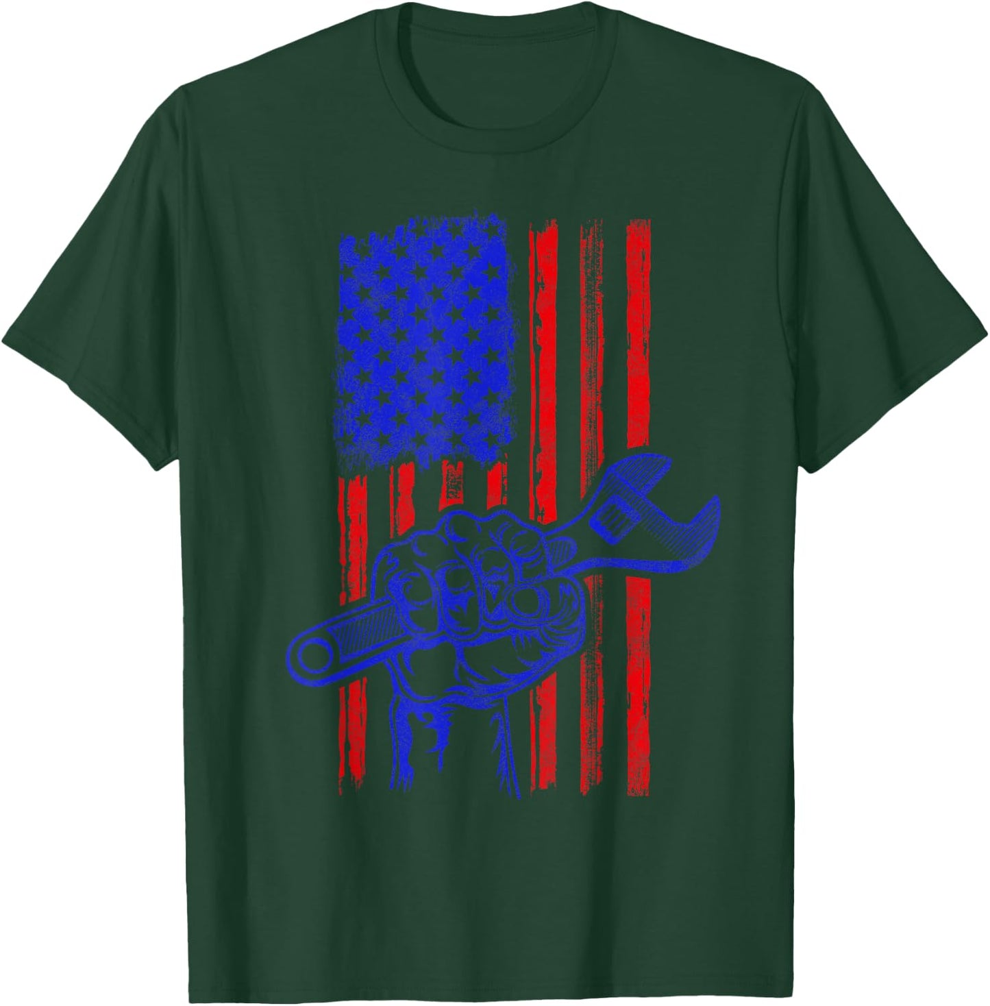 Plumber American Flag Plumbing Gift Pipe Wrench Usa Patriot T-Shirt - T-Shirt | Forest